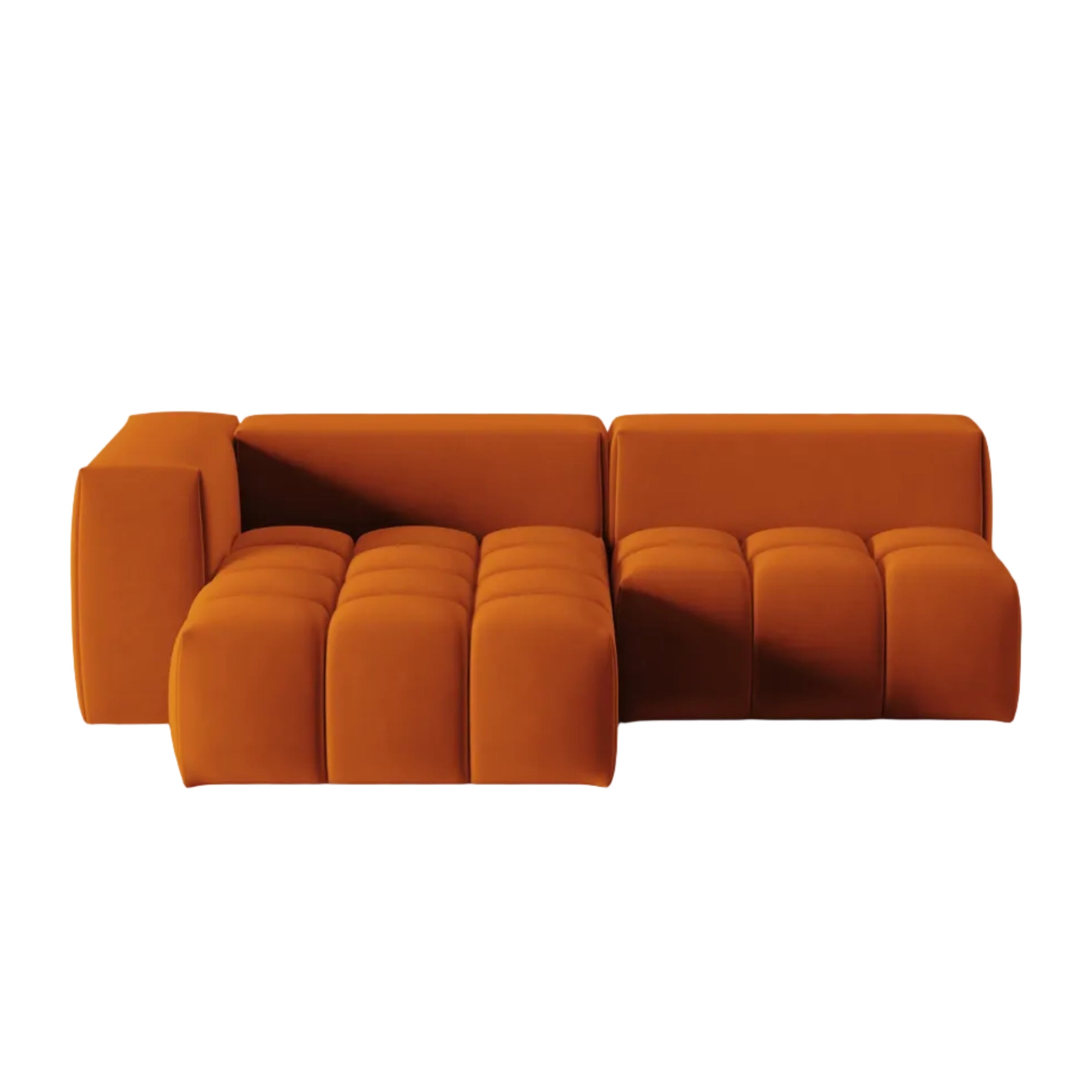 Velvet Corner Sofa for 3 People, Left-Open, VERONA in Brick Red