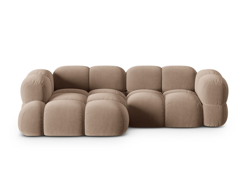 Samt-Ecksofa 3-sitzig links LORETTO dunkelbeige