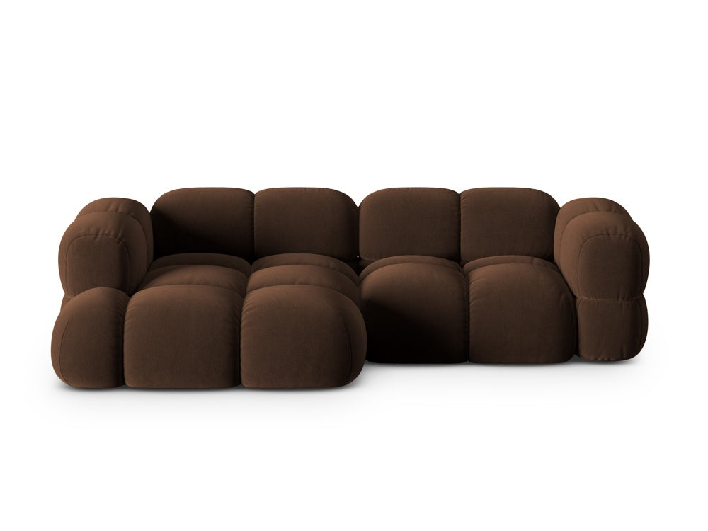 Samt-Ecksofa 3-sitzig links LORETTO schokoladenbraun