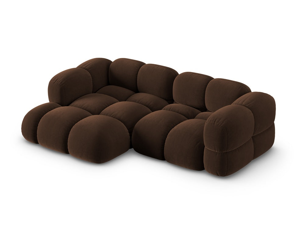 Samt-Ecksofa 3-sitzig links LORETTO schokoladenbraun