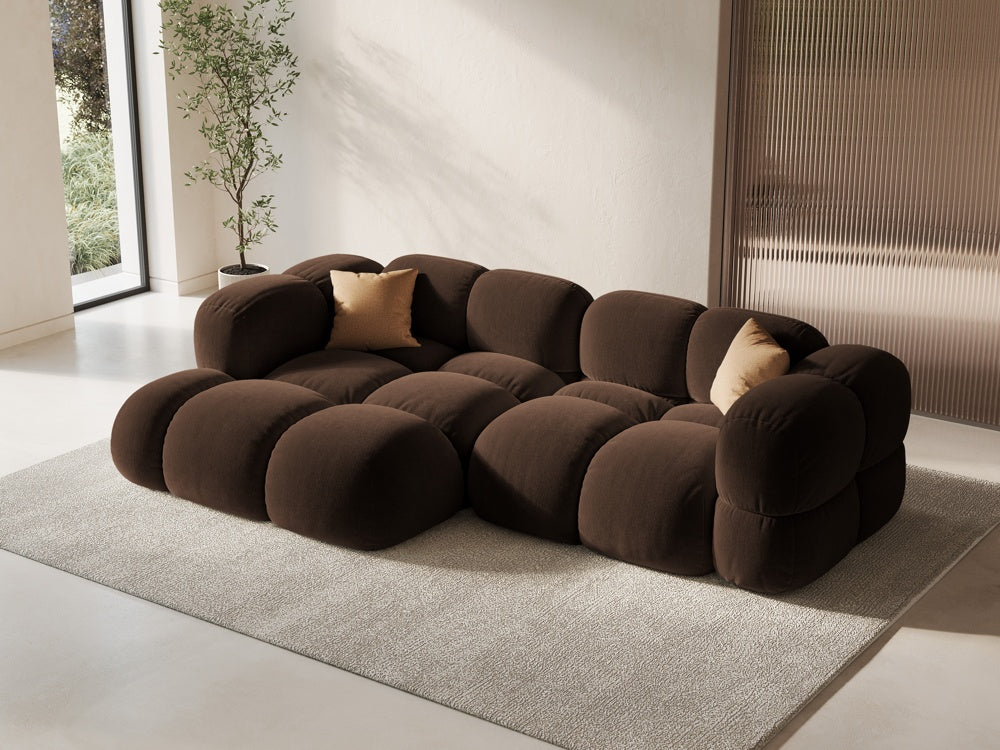 Samt-Ecksofa 3-sitzig links LORETTO schokoladenbraun