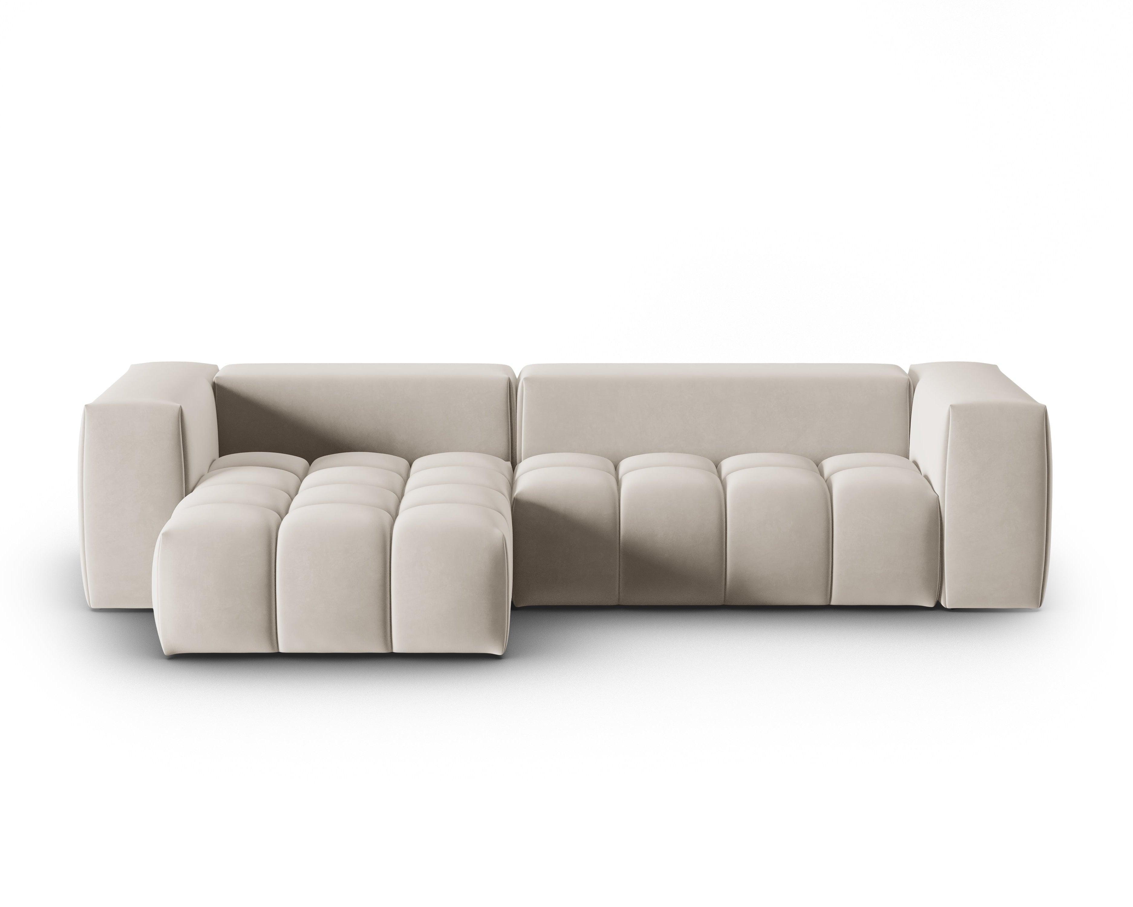 Velvet Corner Sofa for 3 People Left Side VERONA Ecru