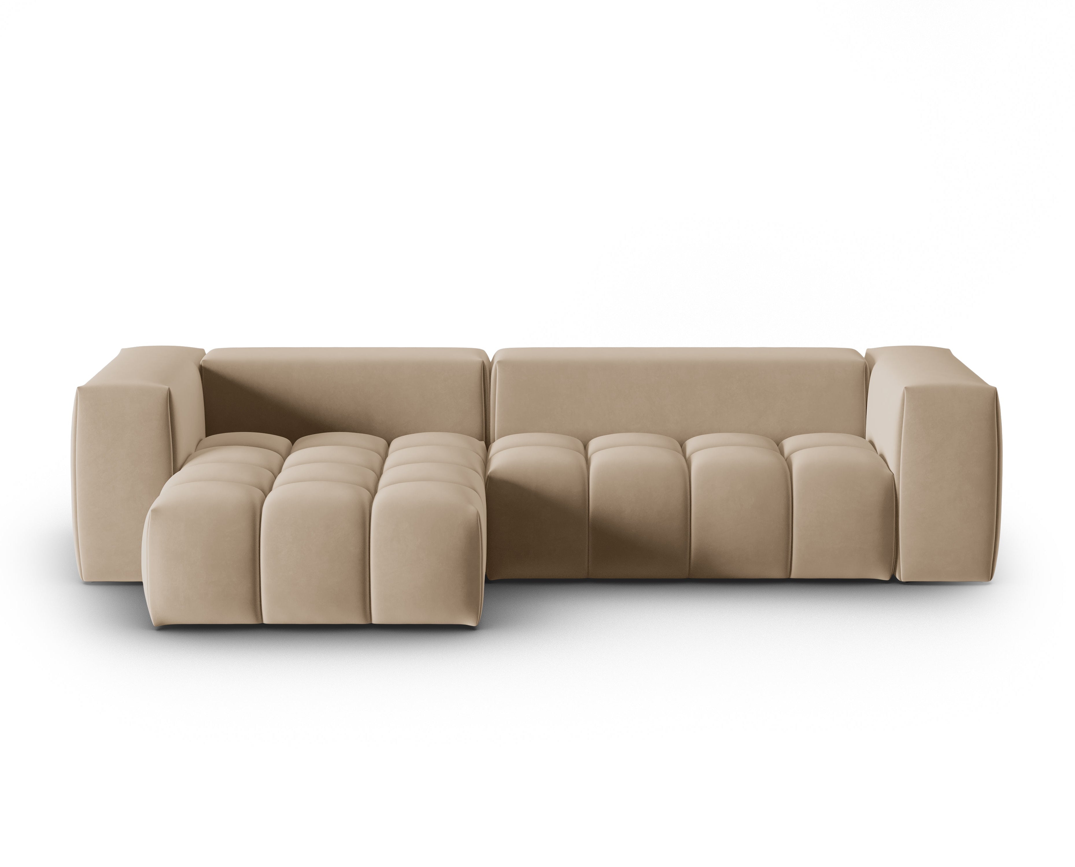 Velvet Corner Sofa for 3 People Left Side VERONA Sand