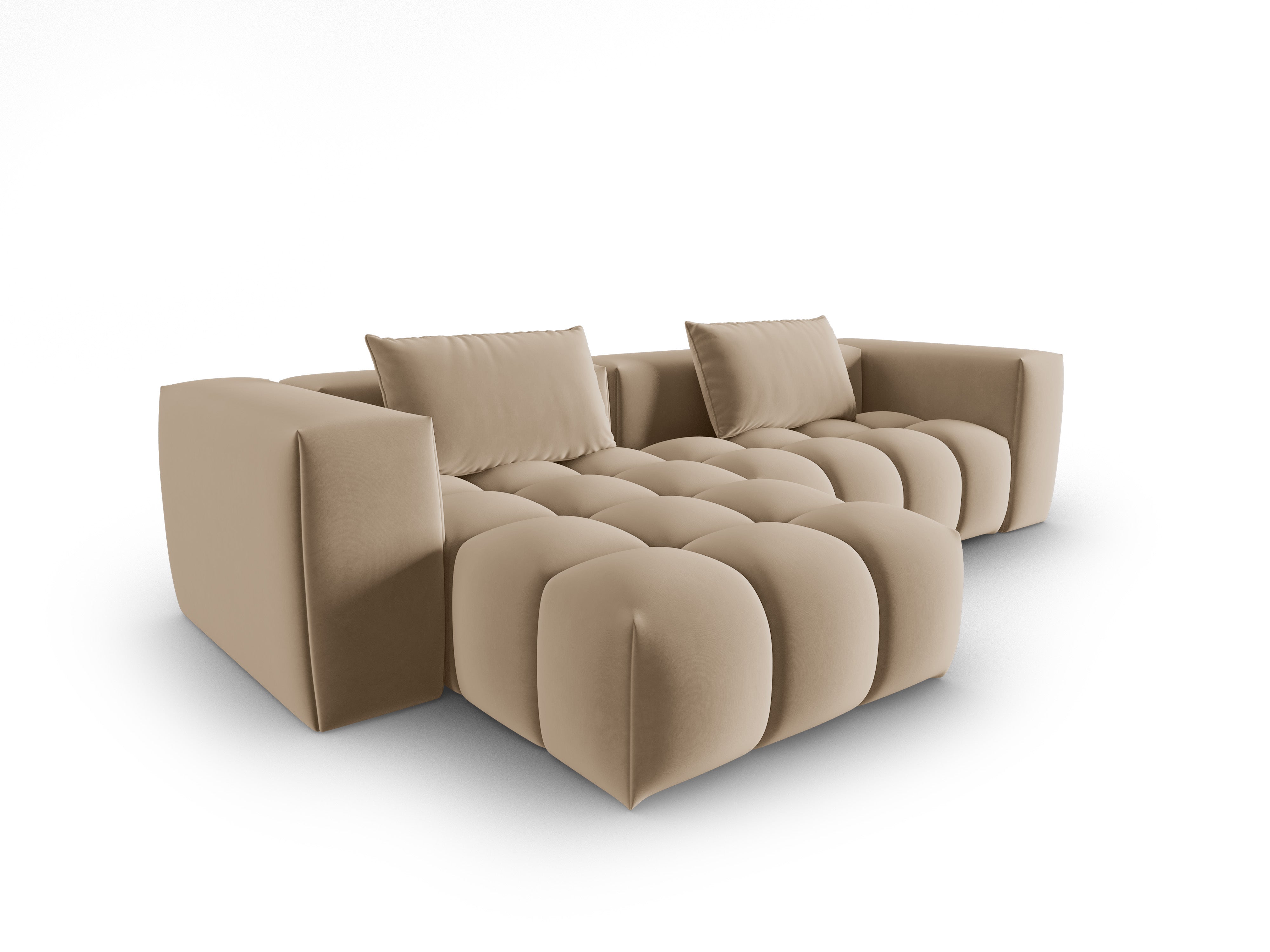 Velvet Corner Sofa for 3 People Left Side VERONA Sand