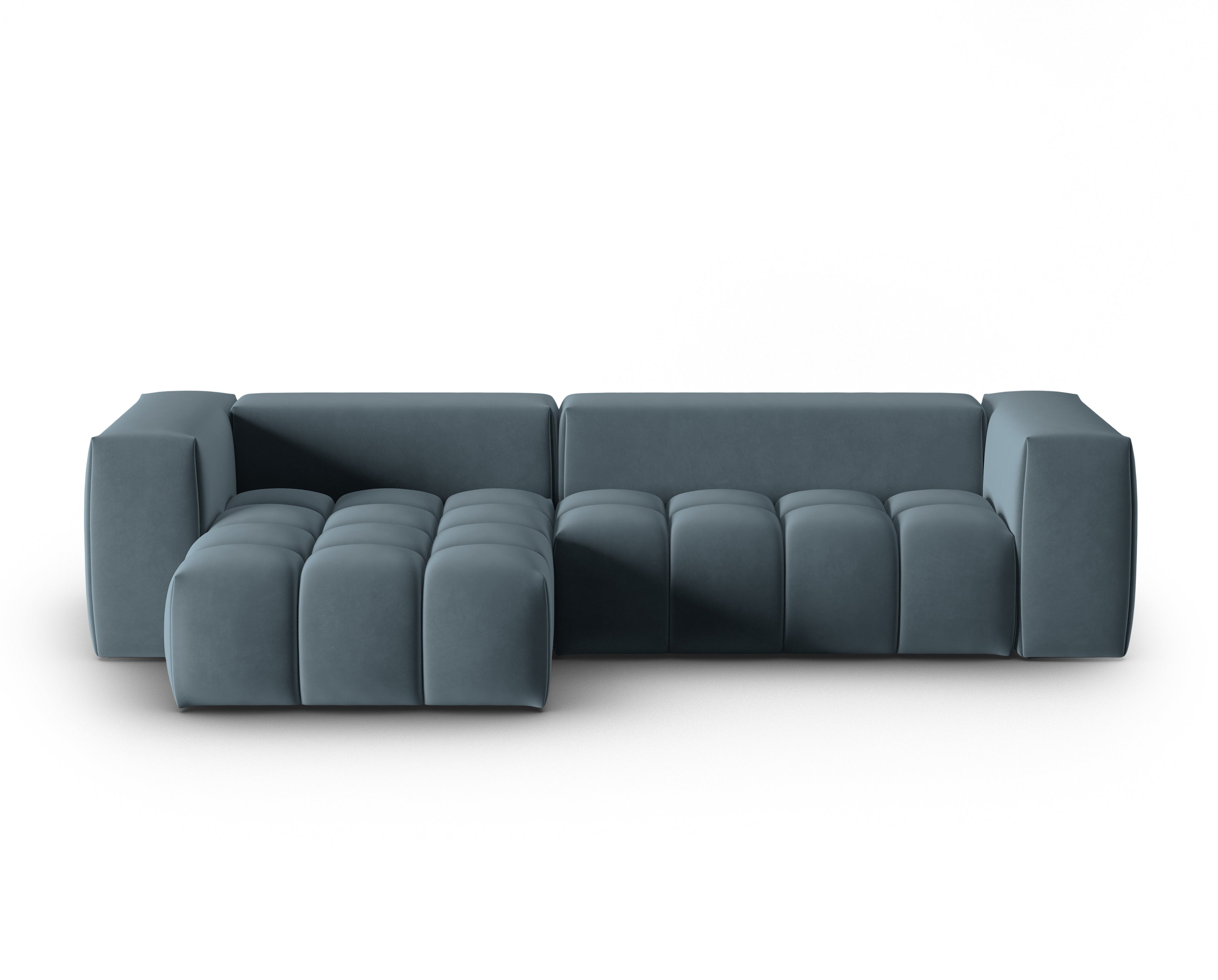 Velvet Corner Sofa for 3 People Left Side VERONA Blue