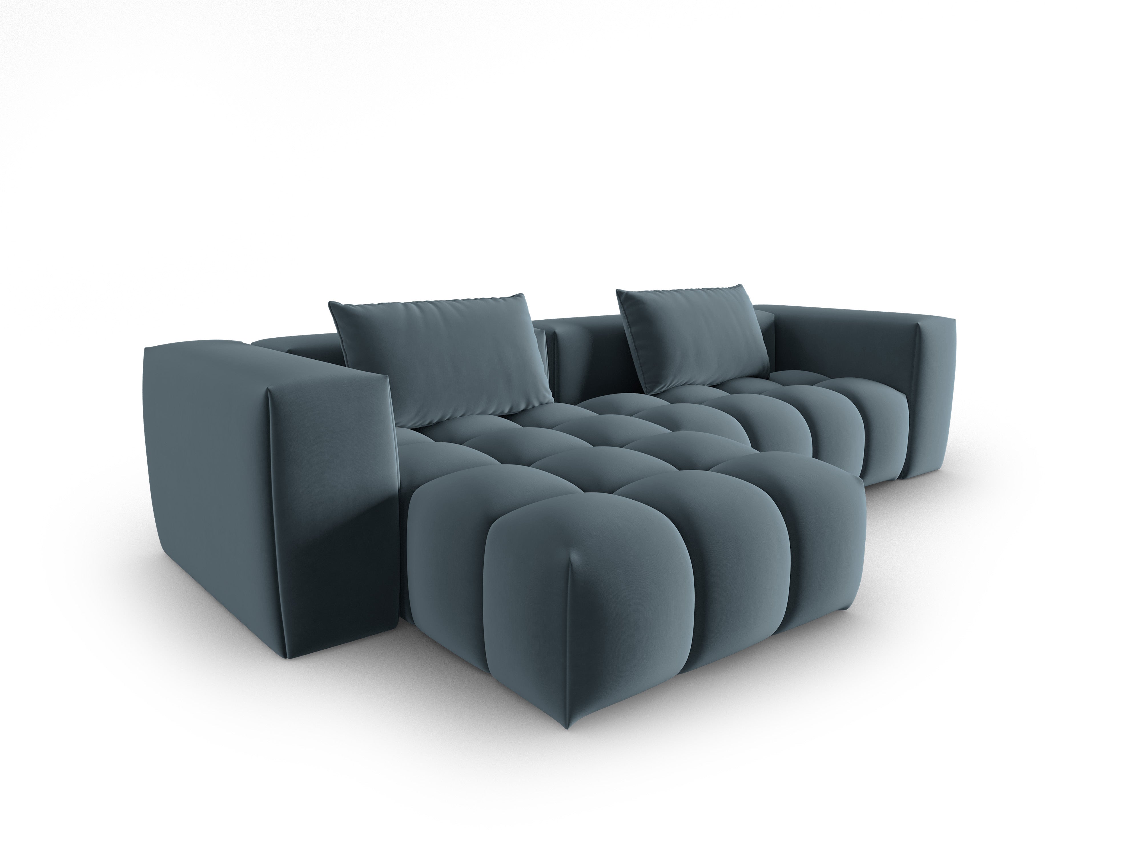 Velvet Corner Sofa for 3 People Left Side VERONA Blue