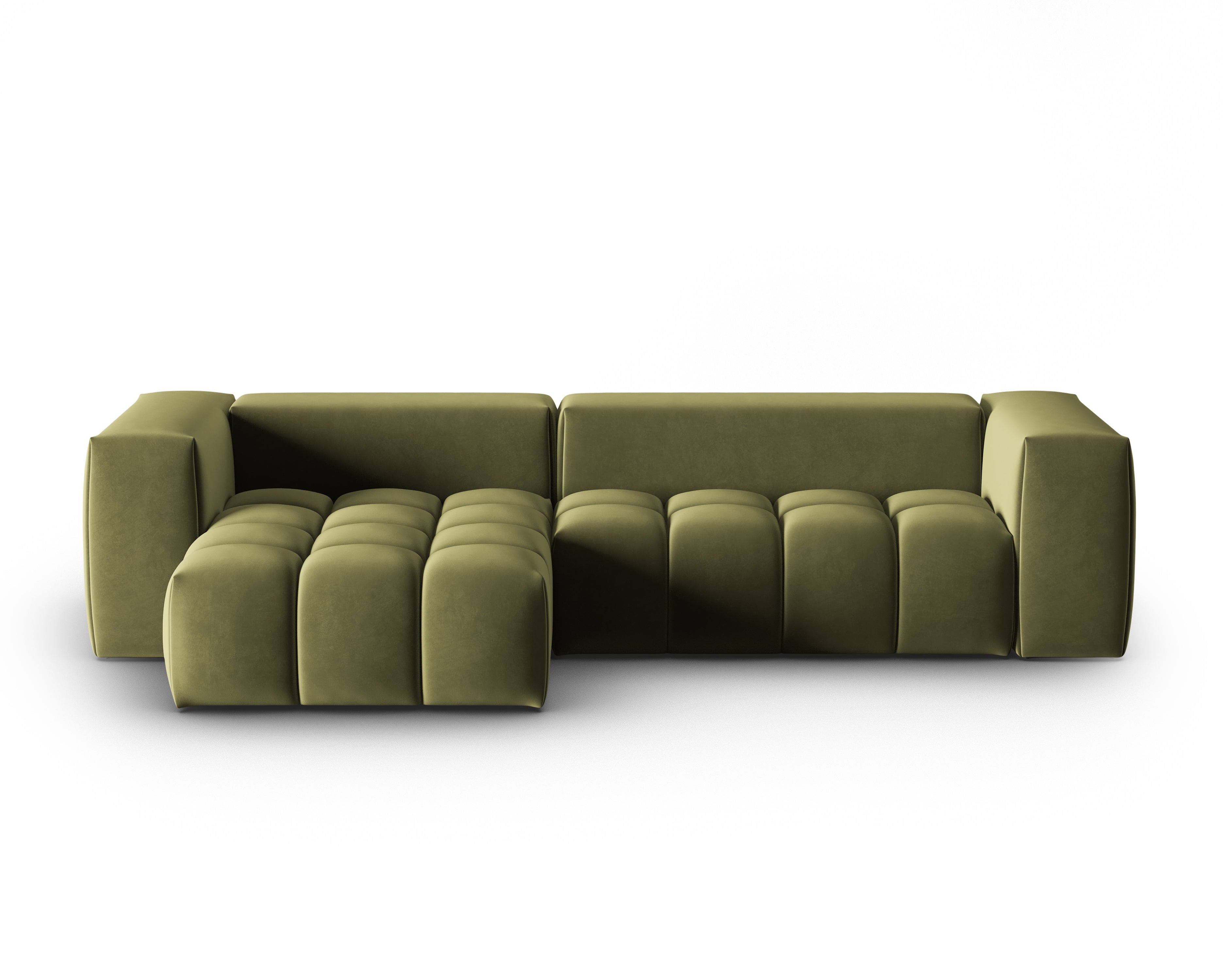 Velvet Corner Sofa for 3 People Left Side VERONA Light Green