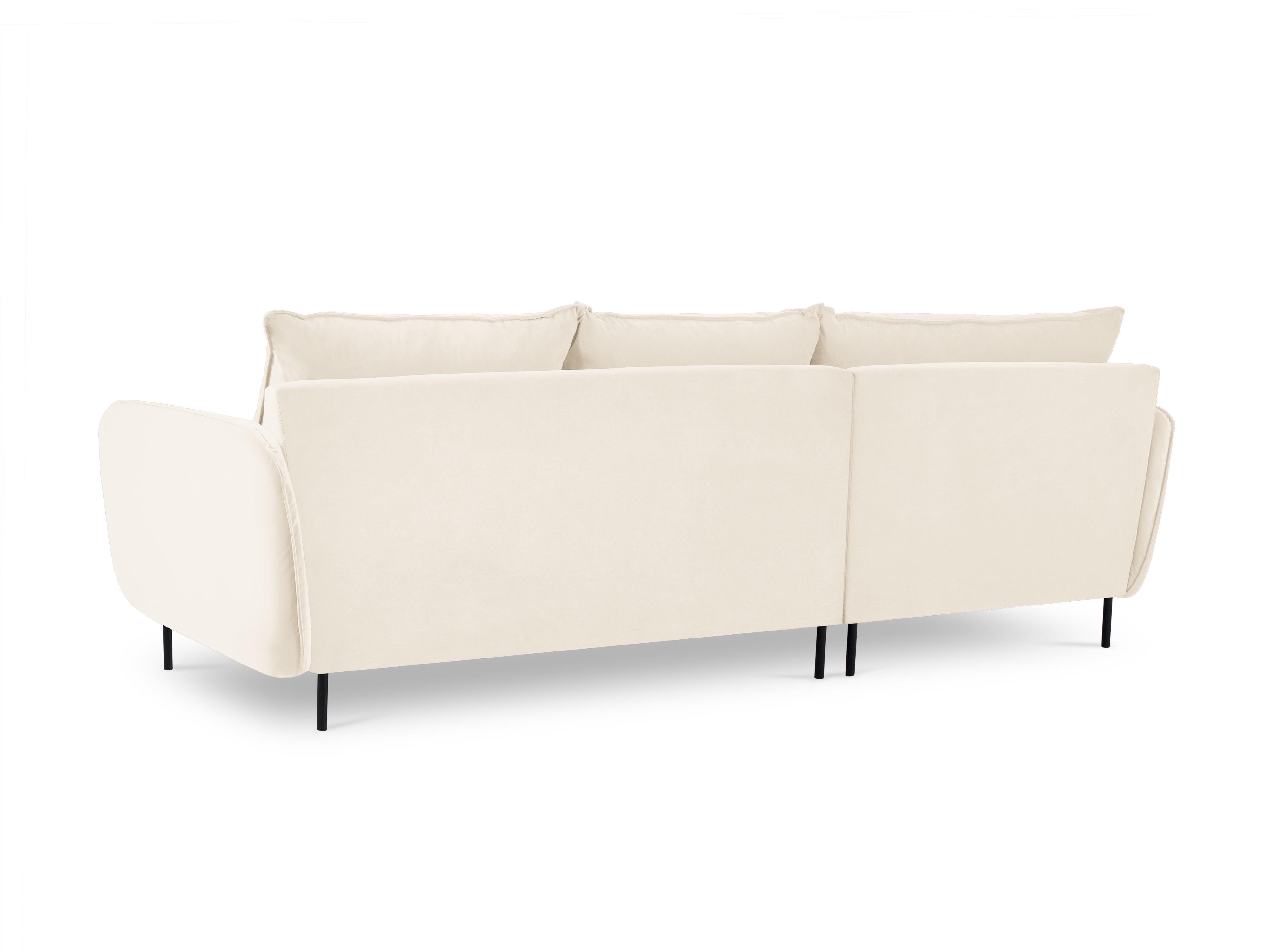 Left-facing velvet corner sofa for 5 people VIENNA in beige with a black base