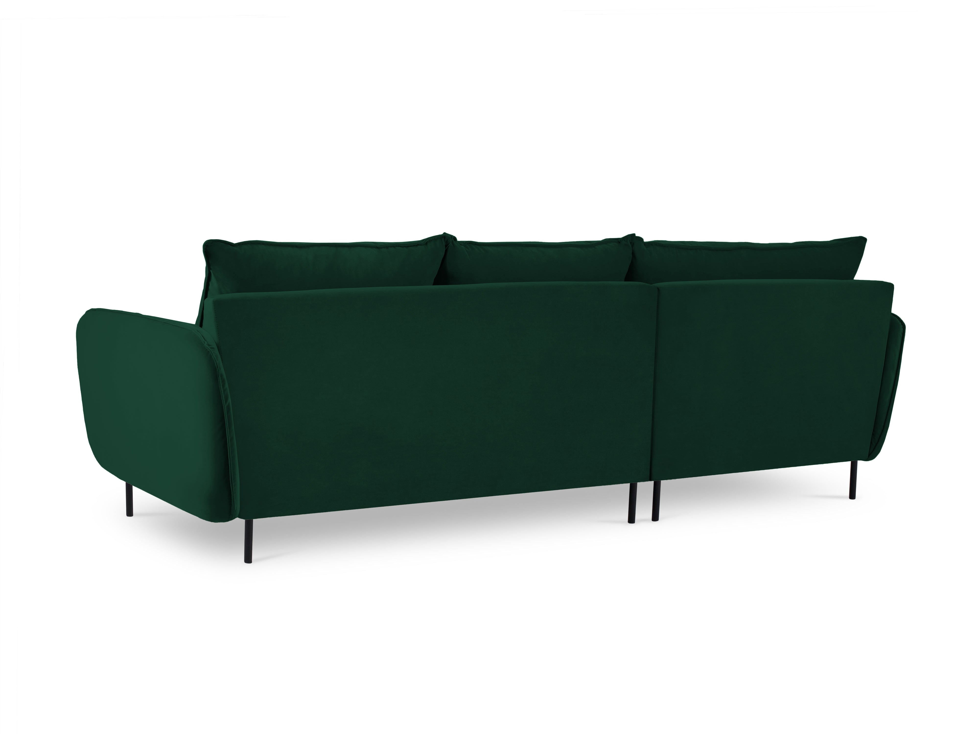 Left-facing velvet corner sofa for 5 people VIENNA in bottle green with a black base