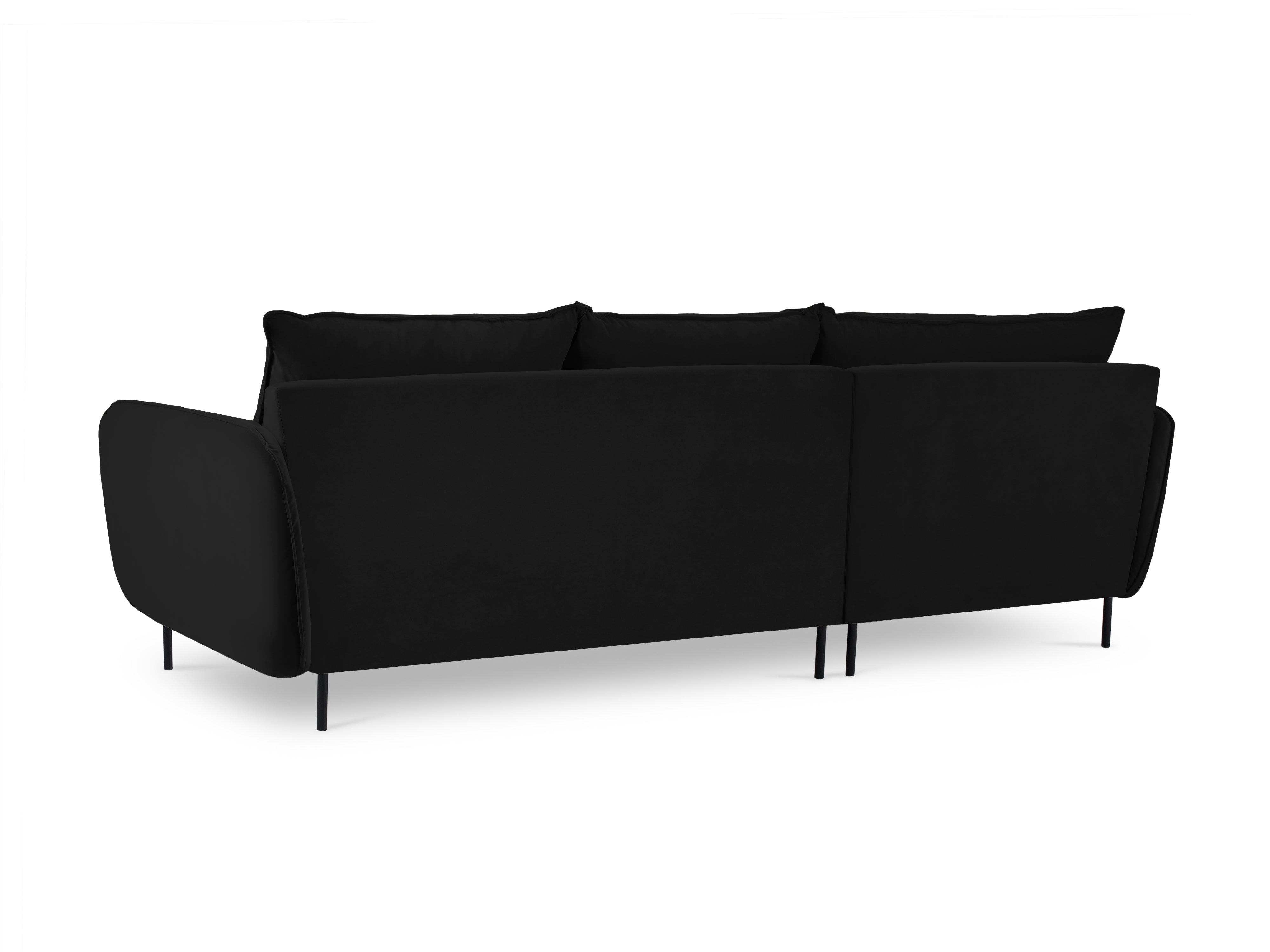 Left-facing velvet corner sofa for 5 people VIENNA in black with a black base