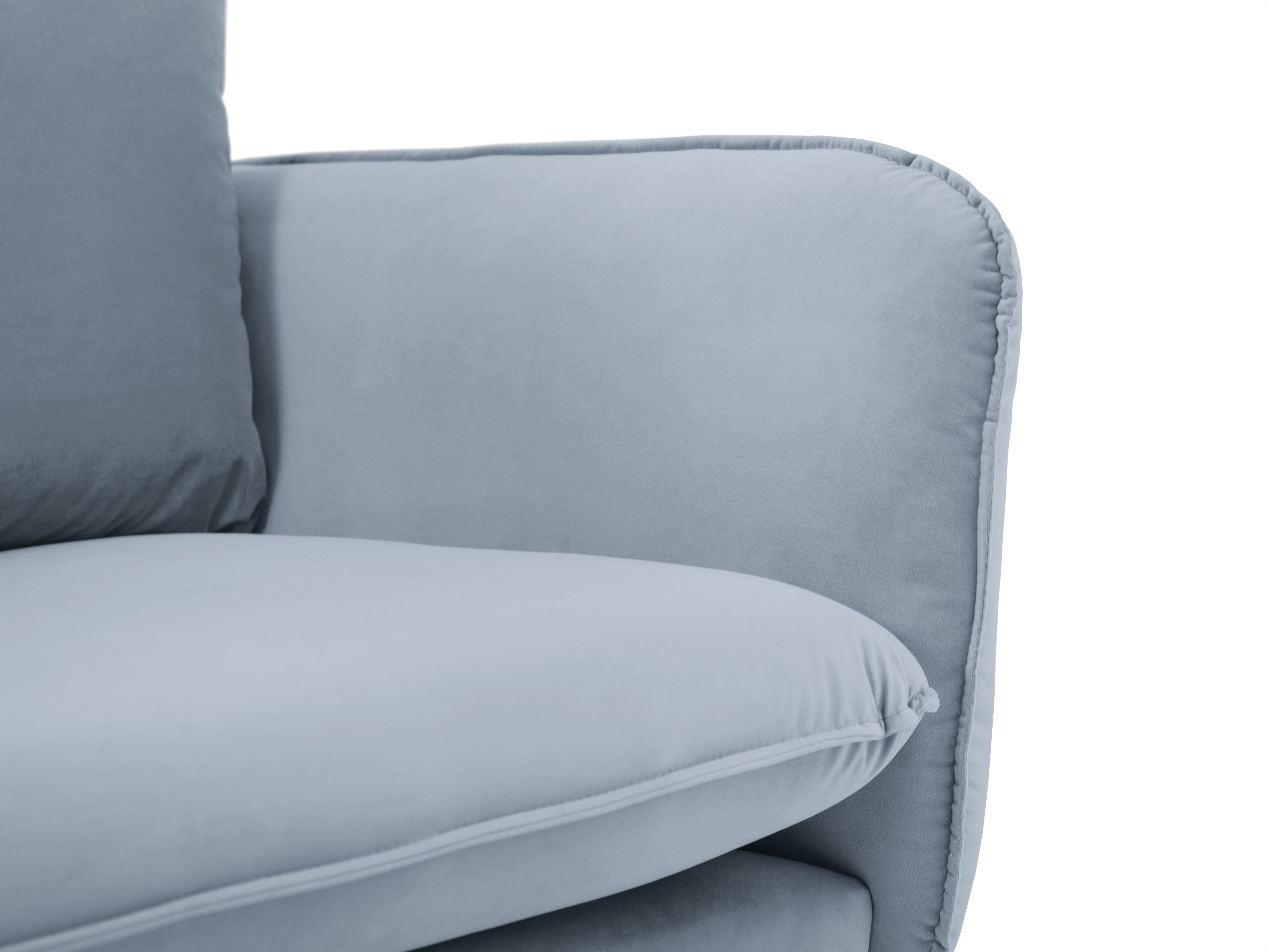 Samt-Ecksofa linksseitig für 5 Personen VIENNA hellblau mit goldenem Fuß