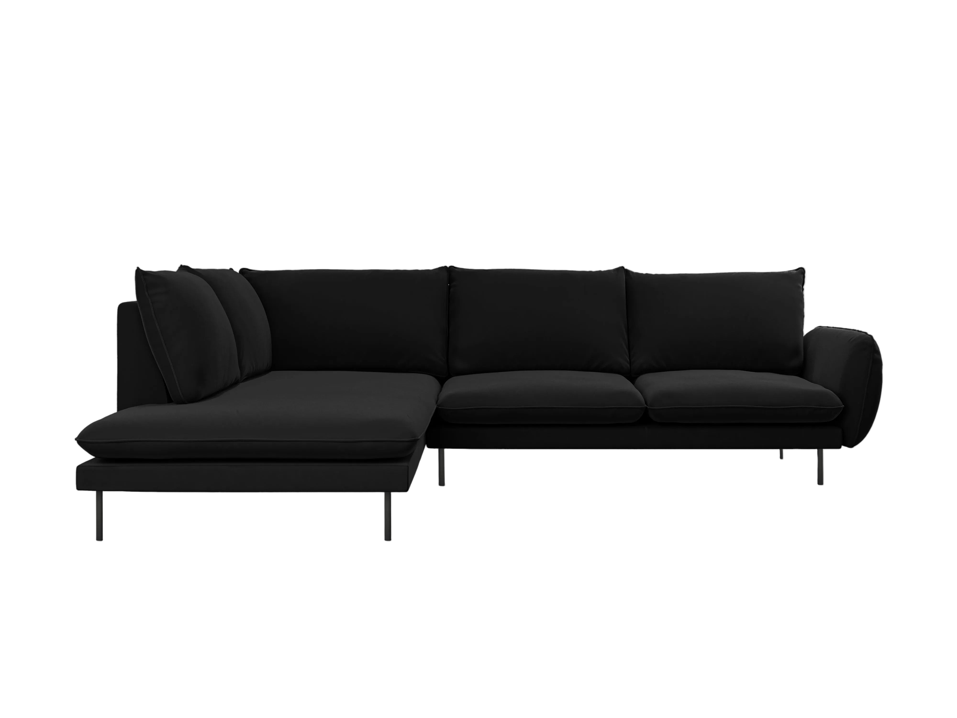 Left-facing velvet corner sofa for 5 people VIENNA in black with a black base