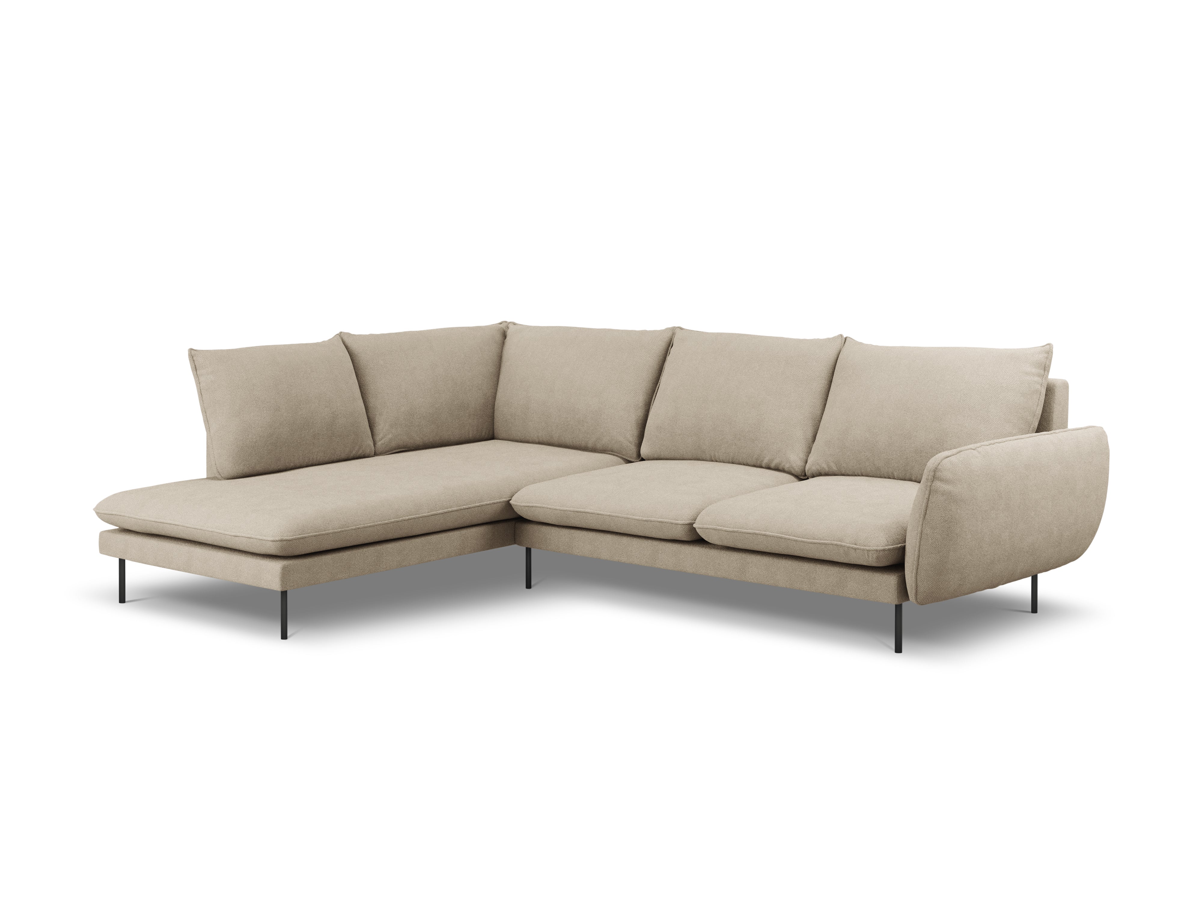 Ecksofa für 6 Personen links VIENNA beige Chenille mit schwarzem Gestell