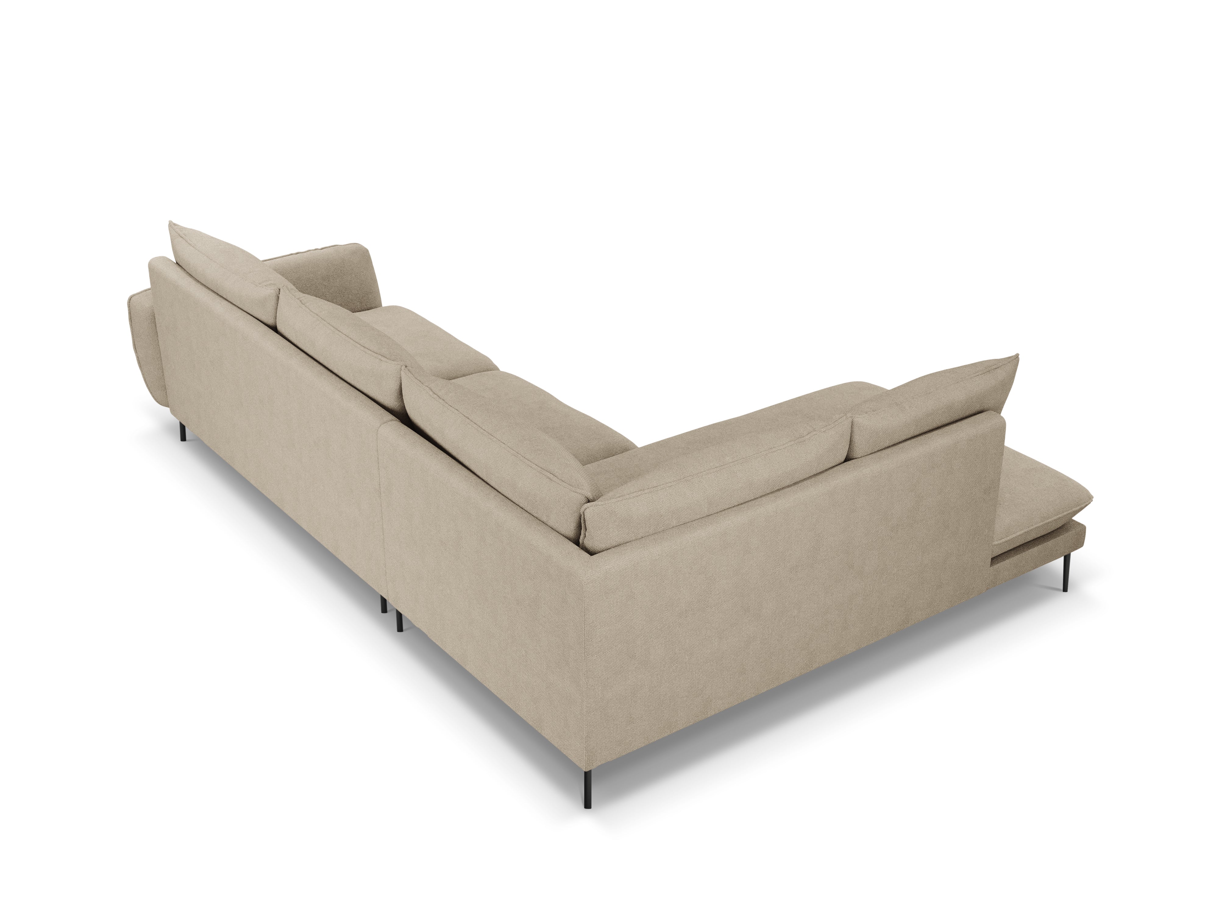 Ecksofa für 6 Personen links VIENNA beige Chenille mit schwarzem Gestell