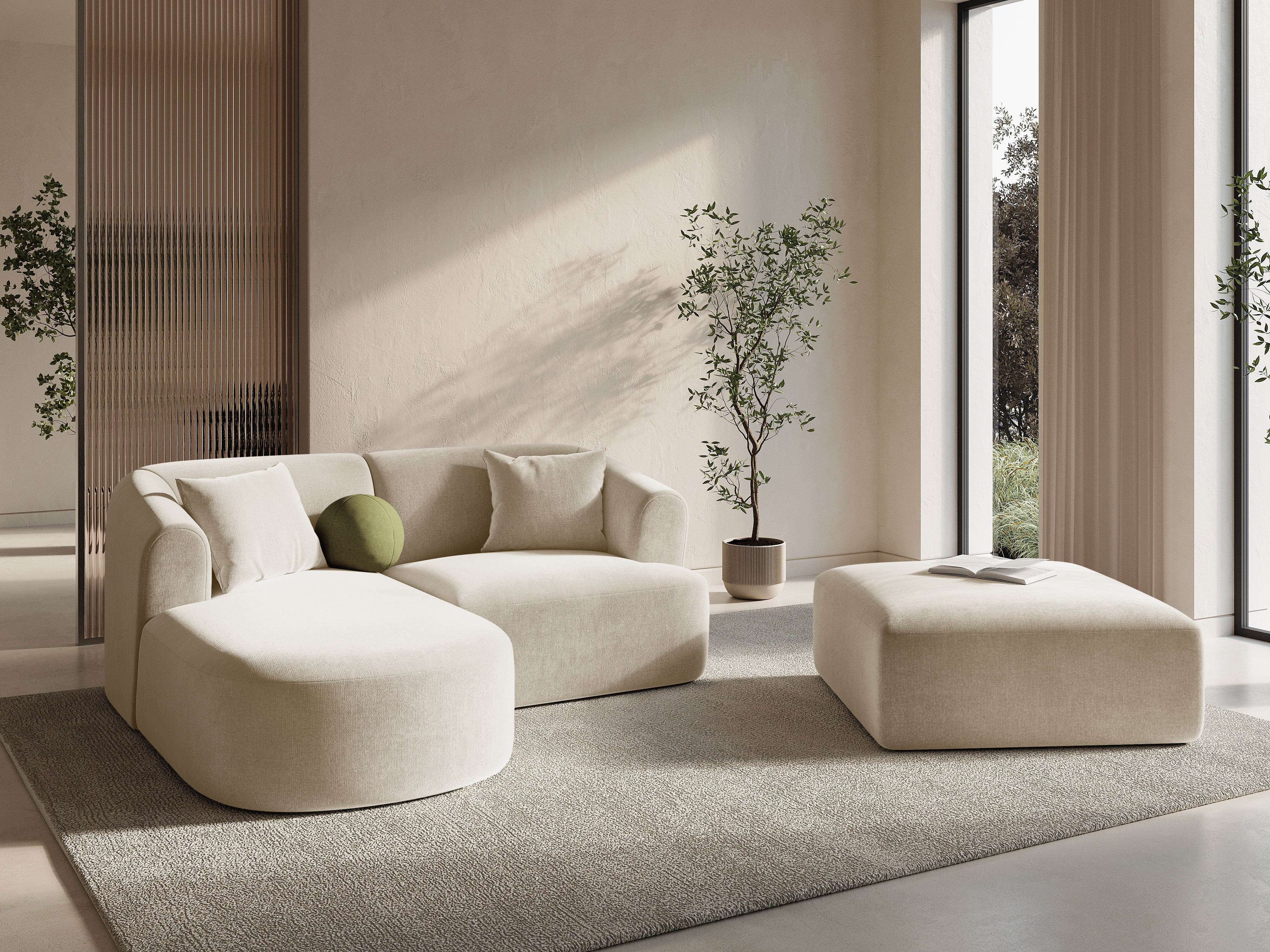 Samt-Ecksofa linksseitig 3-sitzig CAMPI hellbeige