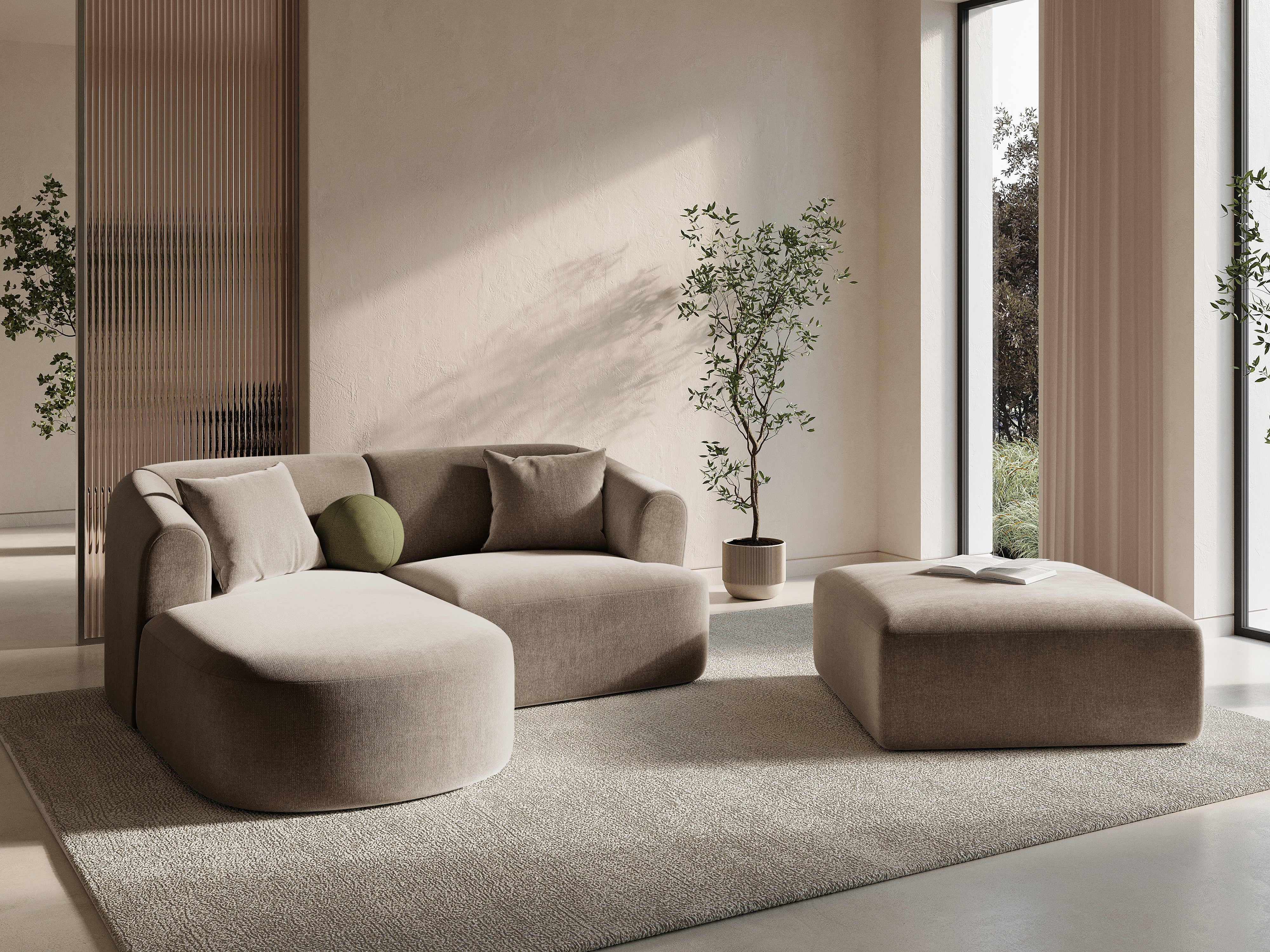 Samt-Ecksofa linksseitig 3-sitzig CAMPI dunkelbeige