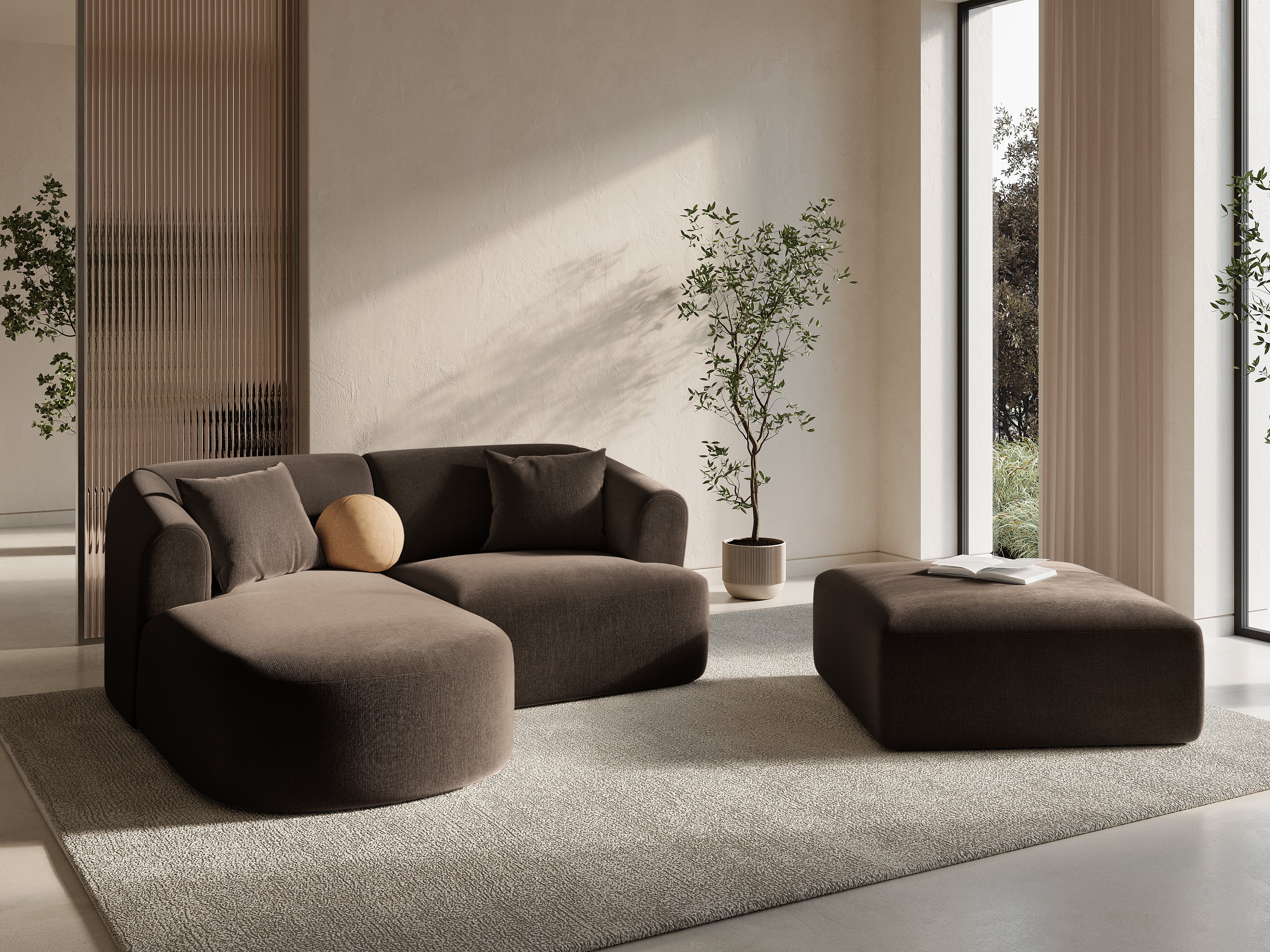 Linksseitiges 3-Sitzer-Sofa CAMPI hellgrau Cord