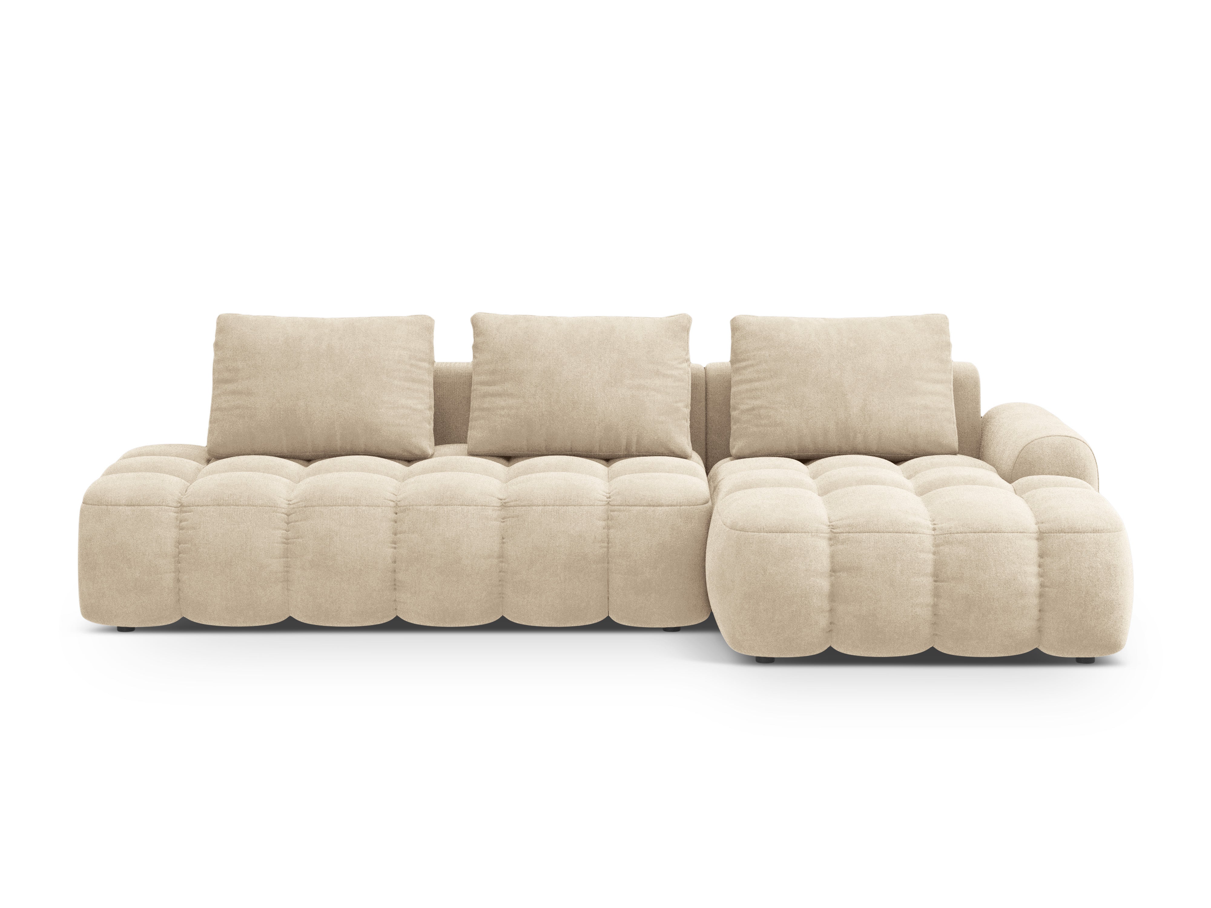 Samt-Ecksofa rechts mit Schlaffunktion 3-sitzig LINZ hellbeige