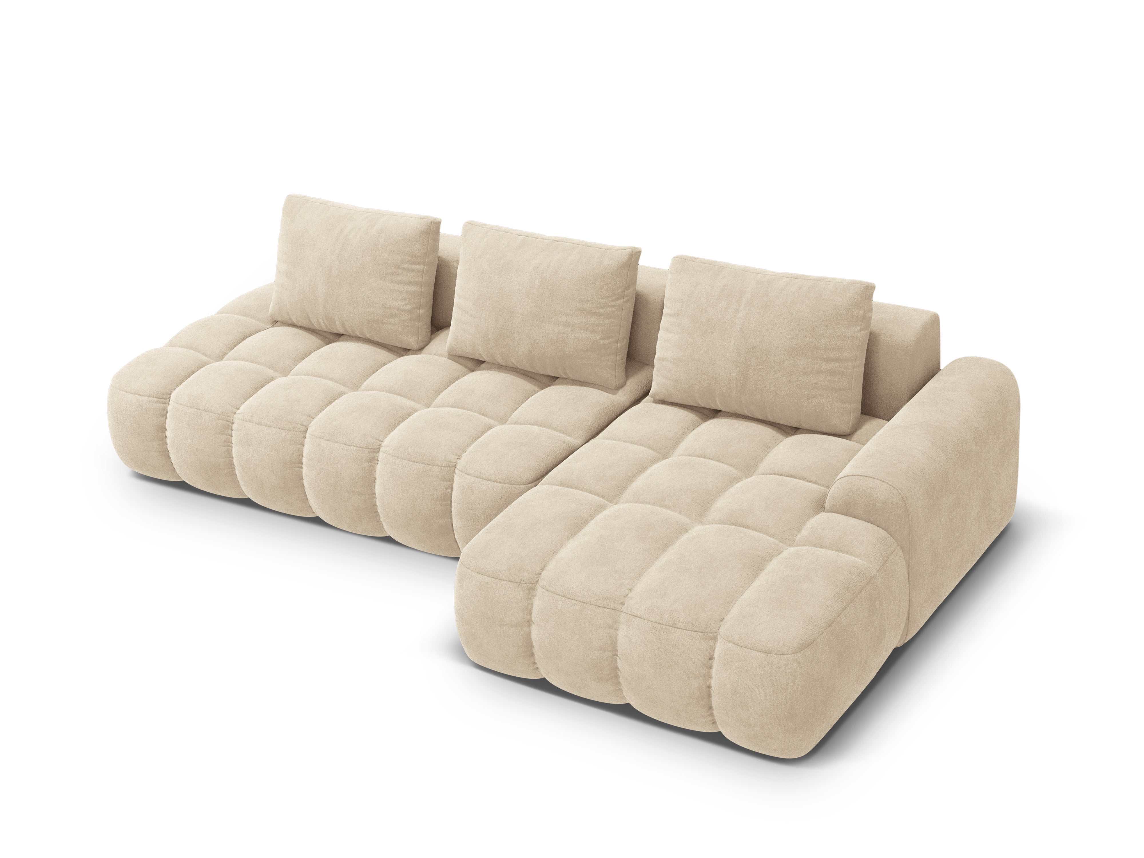 Samt-Ecksofa rechts mit Schlaffunktion 3-sitzig LINZ hellbeige