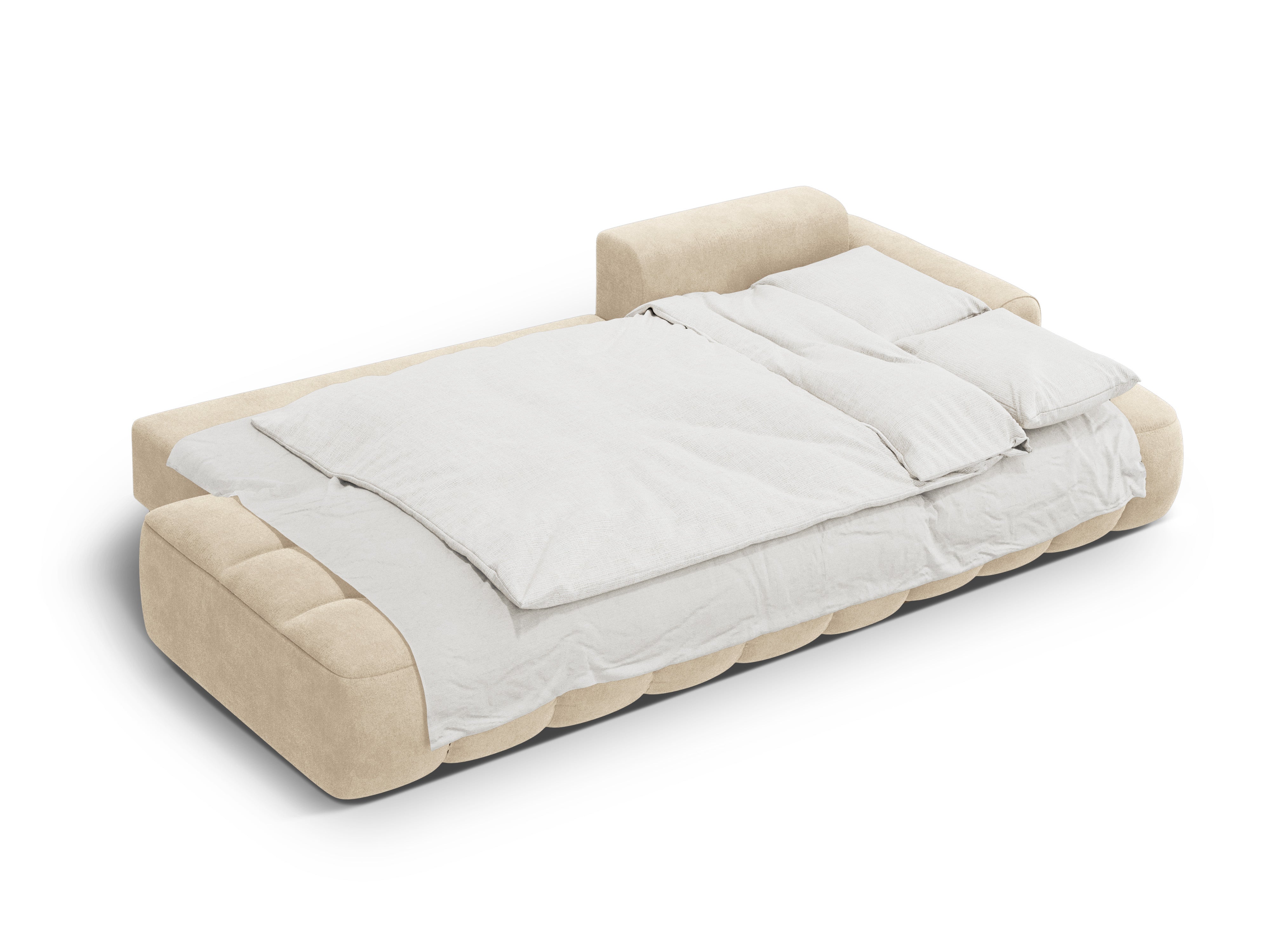 Samt-Ecksofa rechts mit Schlaffunktion 3-sitzig LINZ hellbeige