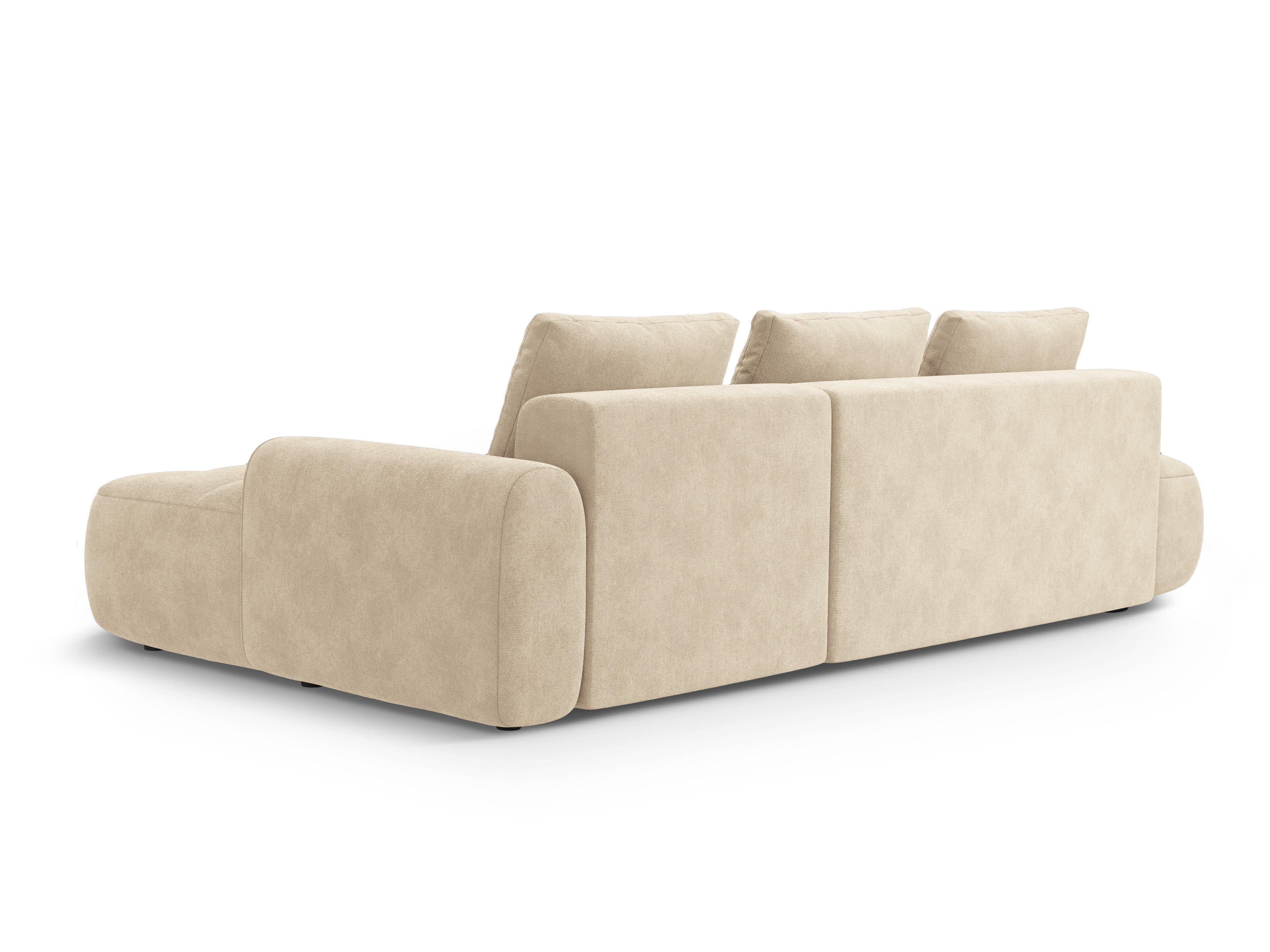 Samt-Ecksofa rechts mit Schlaffunktion 3-sitzig LINZ hellbeige