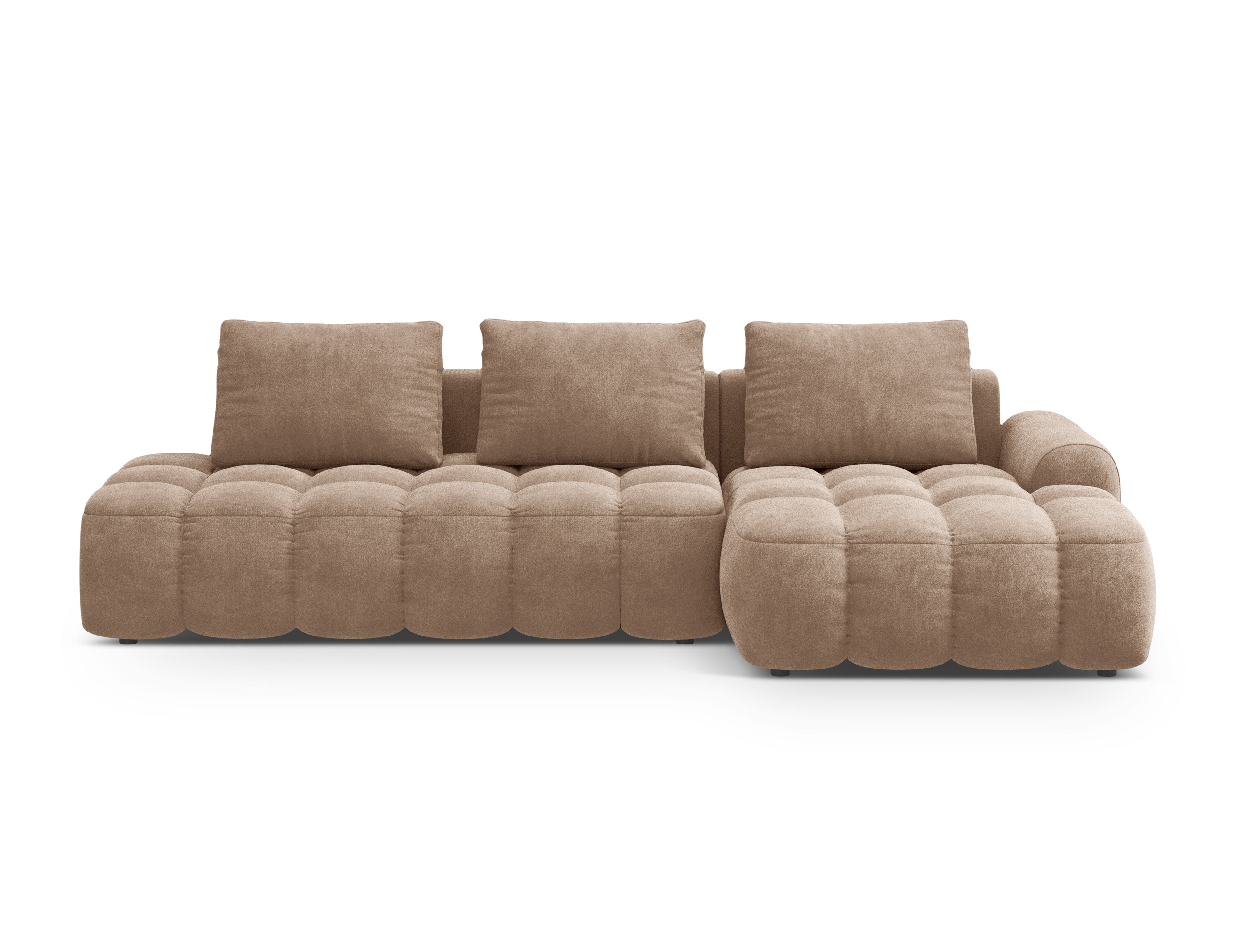 Samt-Ecksofa rechts mit Schlaffunktion 3-sitzig LINZ dunkelbeige