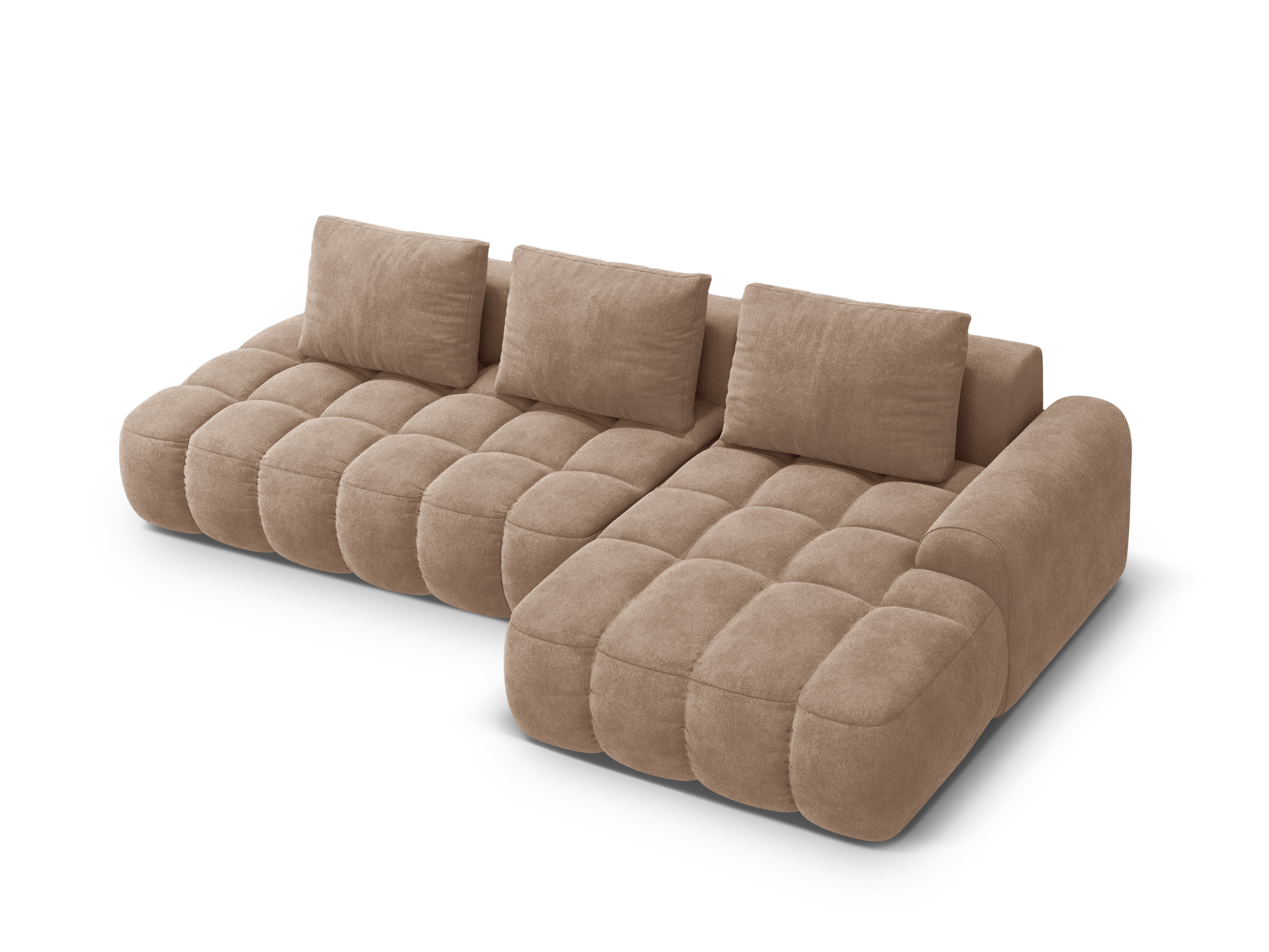 Samt-Ecksofa rechts mit Schlaffunktion 3-sitzig LINZ dunkelbeige