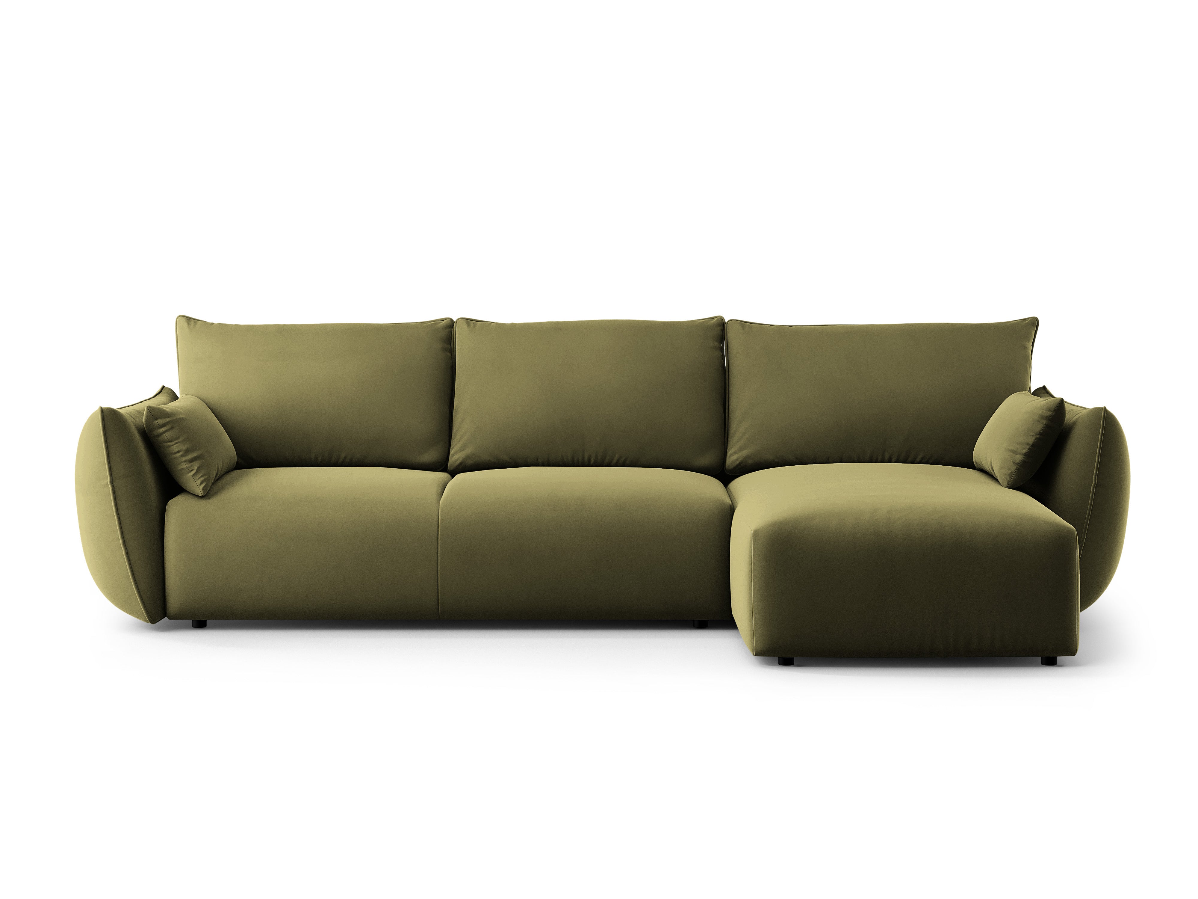 Right-facing velvet corner sofa with sleeping function MATERA olive