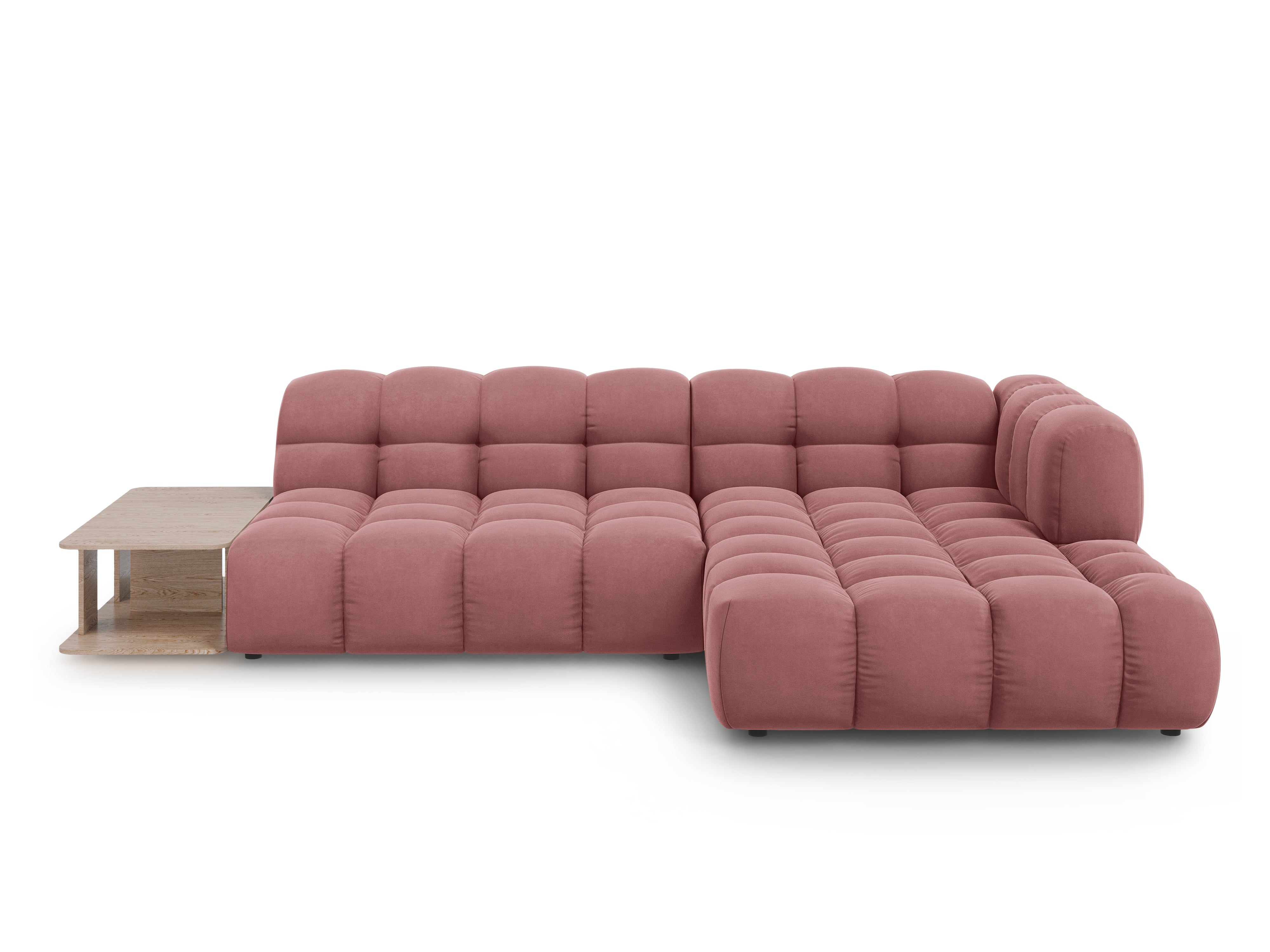 Narożnik aksamitny prawostronny 4-osobowy otwarty ze stolikiem SKY łososiowy Cosmopolitan Design Eye on Design