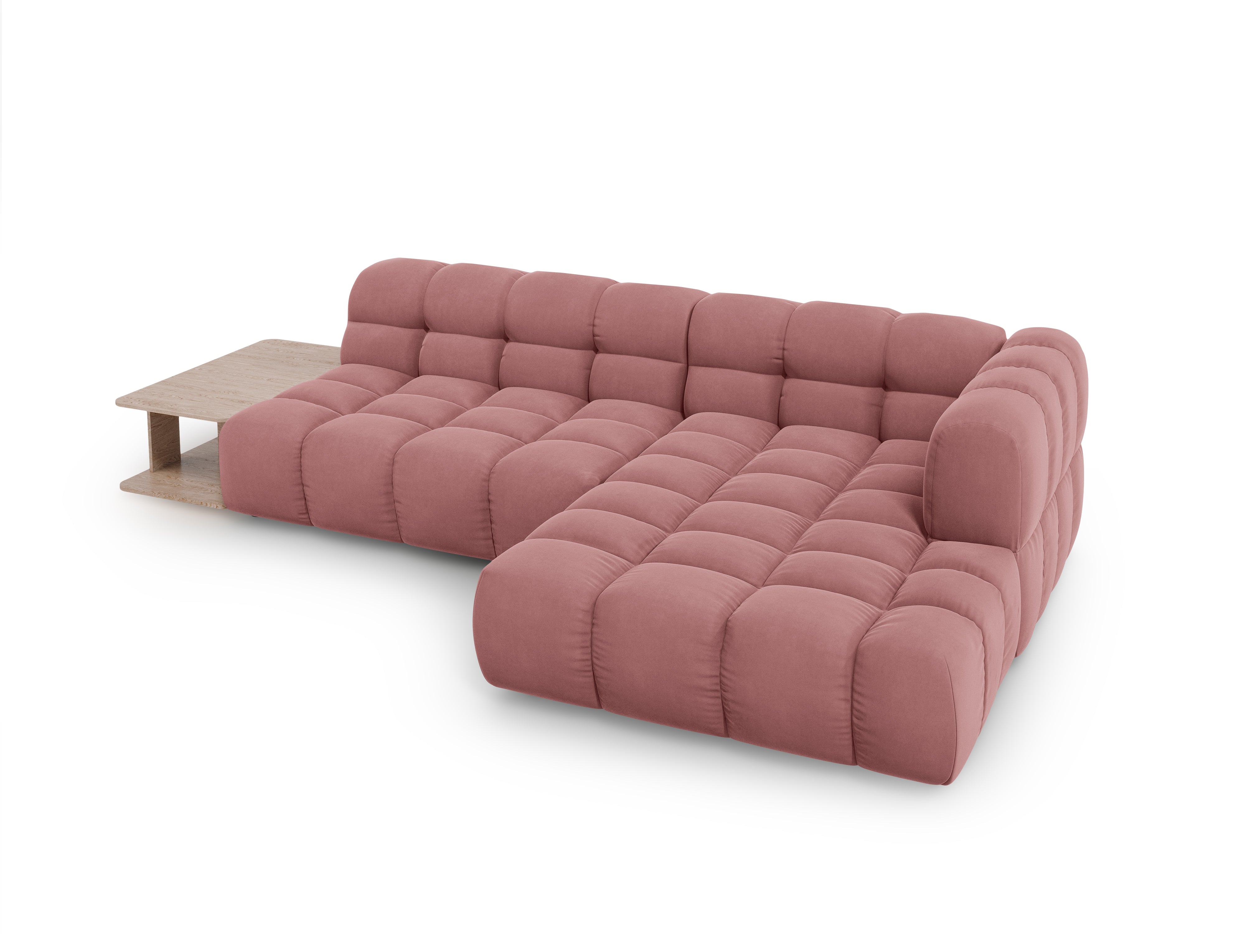 Narożnik aksamitny prawostronny 4-osobowy otwarty ze stolikiem SKY łososiowy Cosmopolitan Design Eye on Design