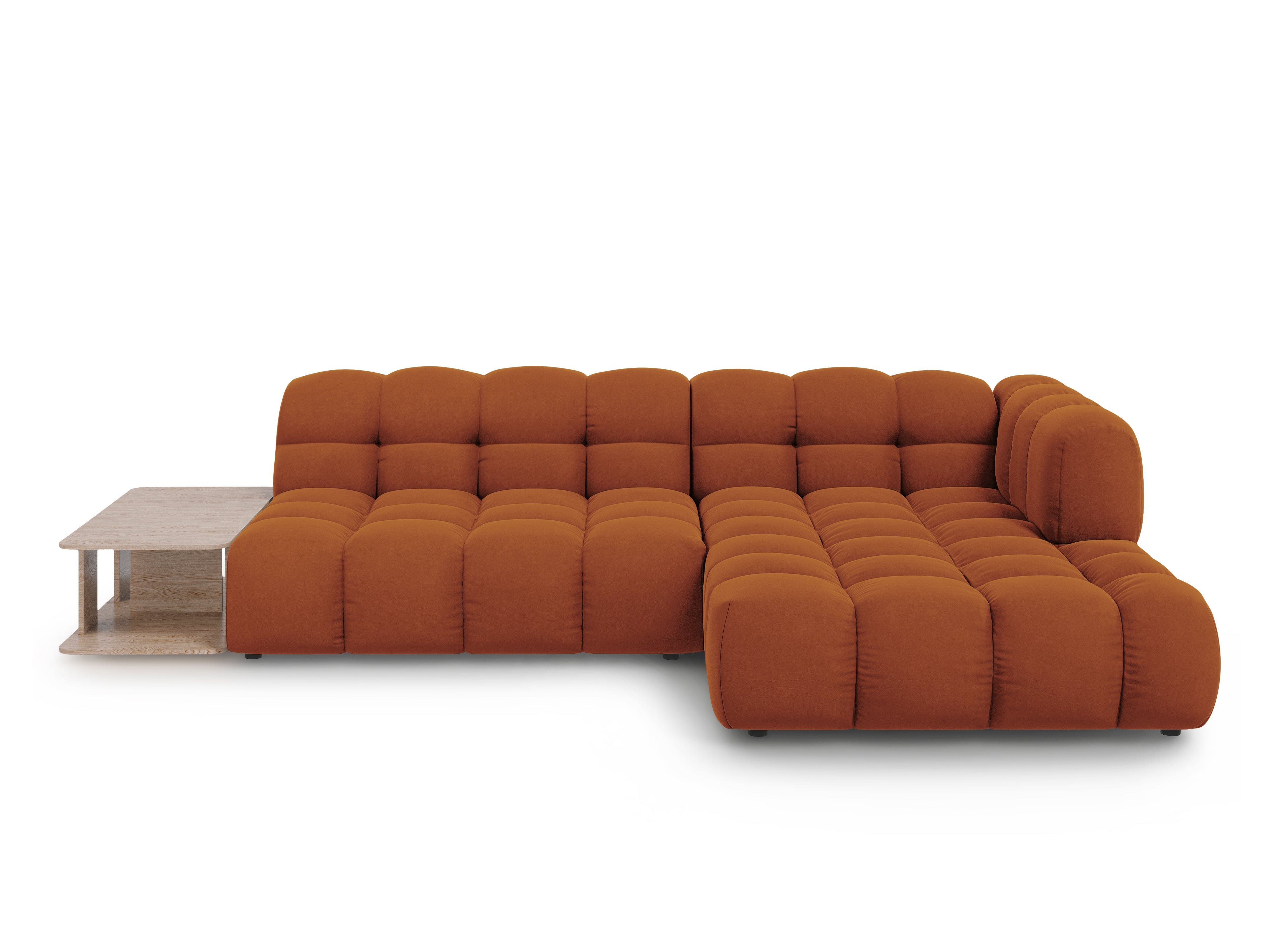 Narożnik aksamitny prawostronny 4-osobowy otwarty ze stolikiem SKY terracotta Cosmopolitan Design Eye on Design