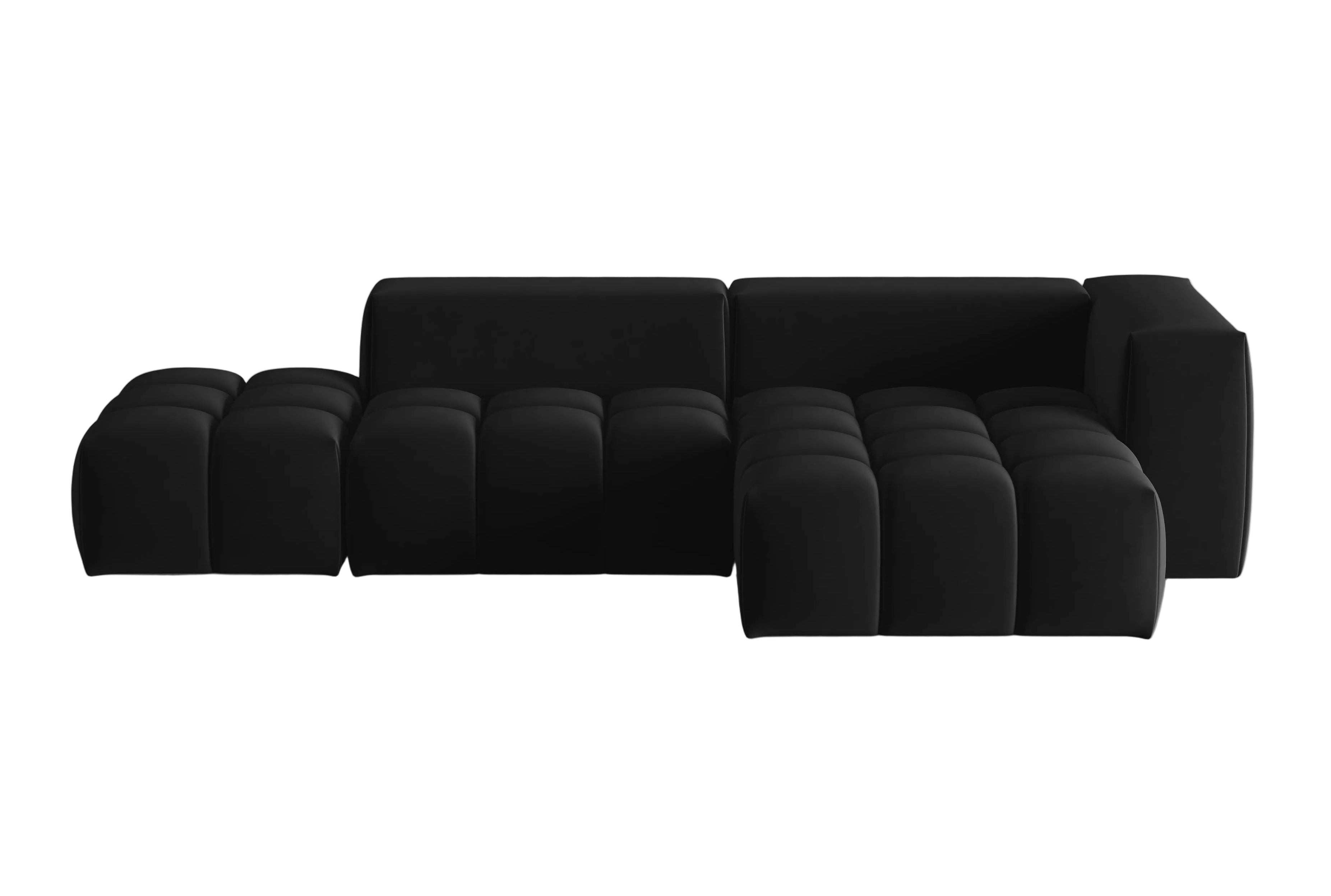 Open right-facing 4-seater velvet corner sofa VERONA black