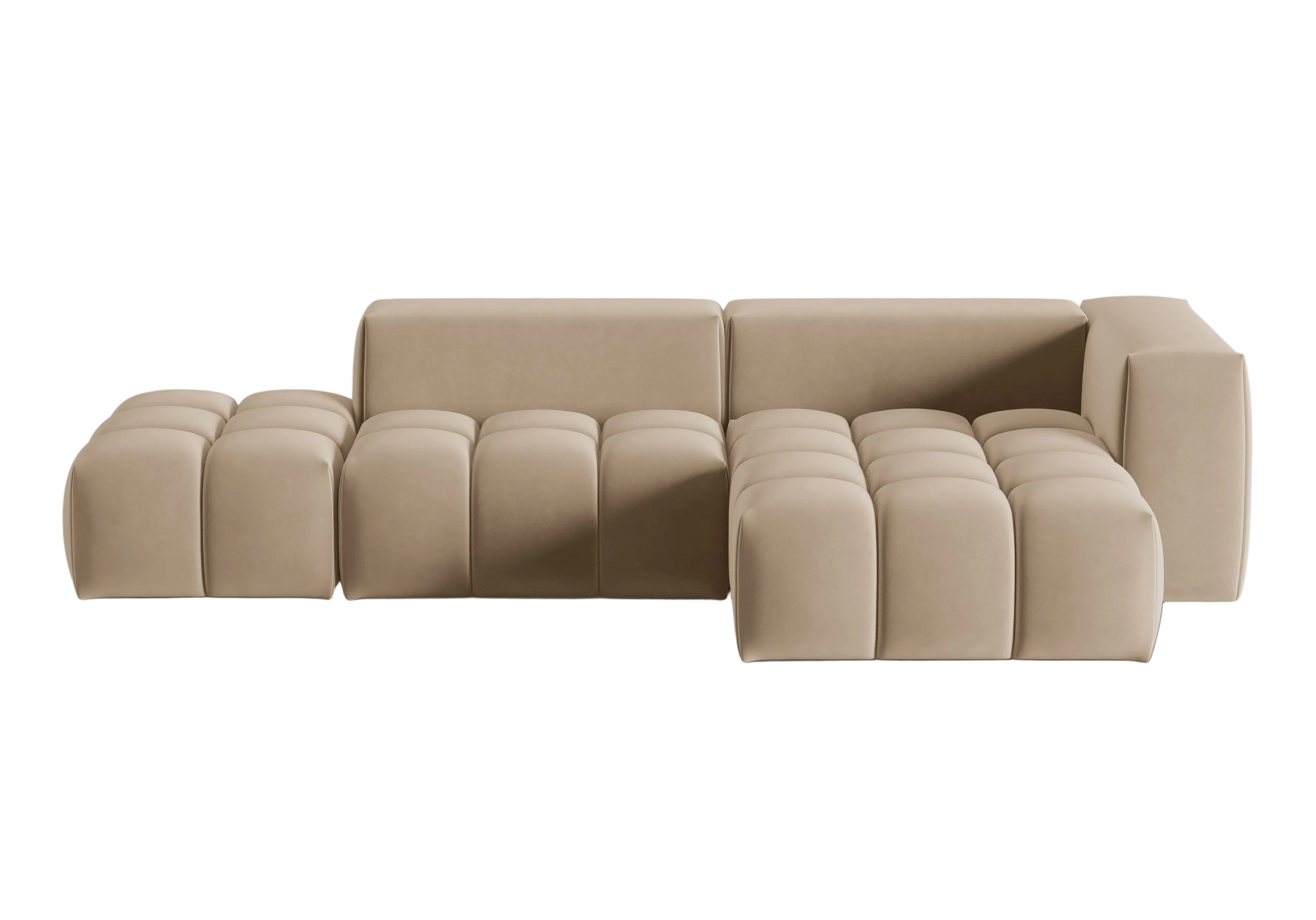 Open right-facing 4-seater velvet corner sofa VERONA sand