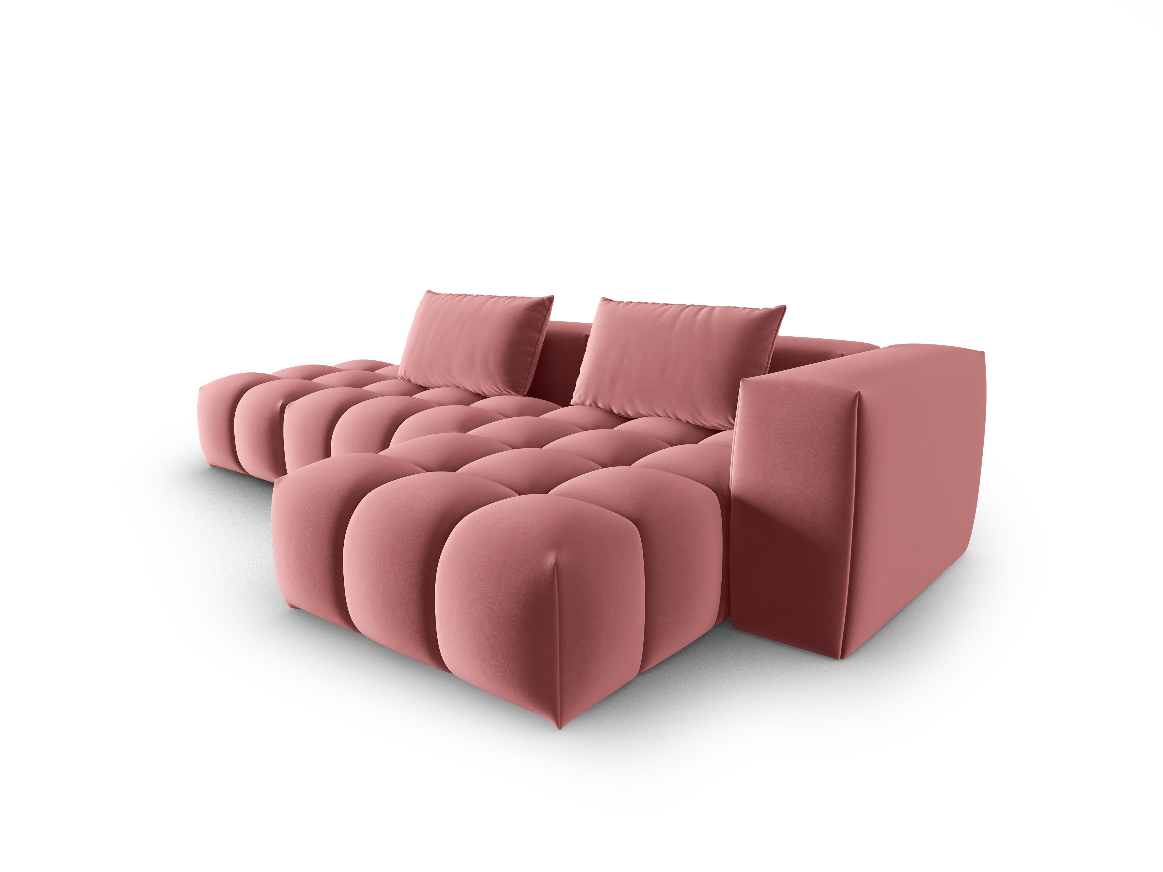 Open right-facing 4-seater velvet corner sofa VERONA flamingo pink
