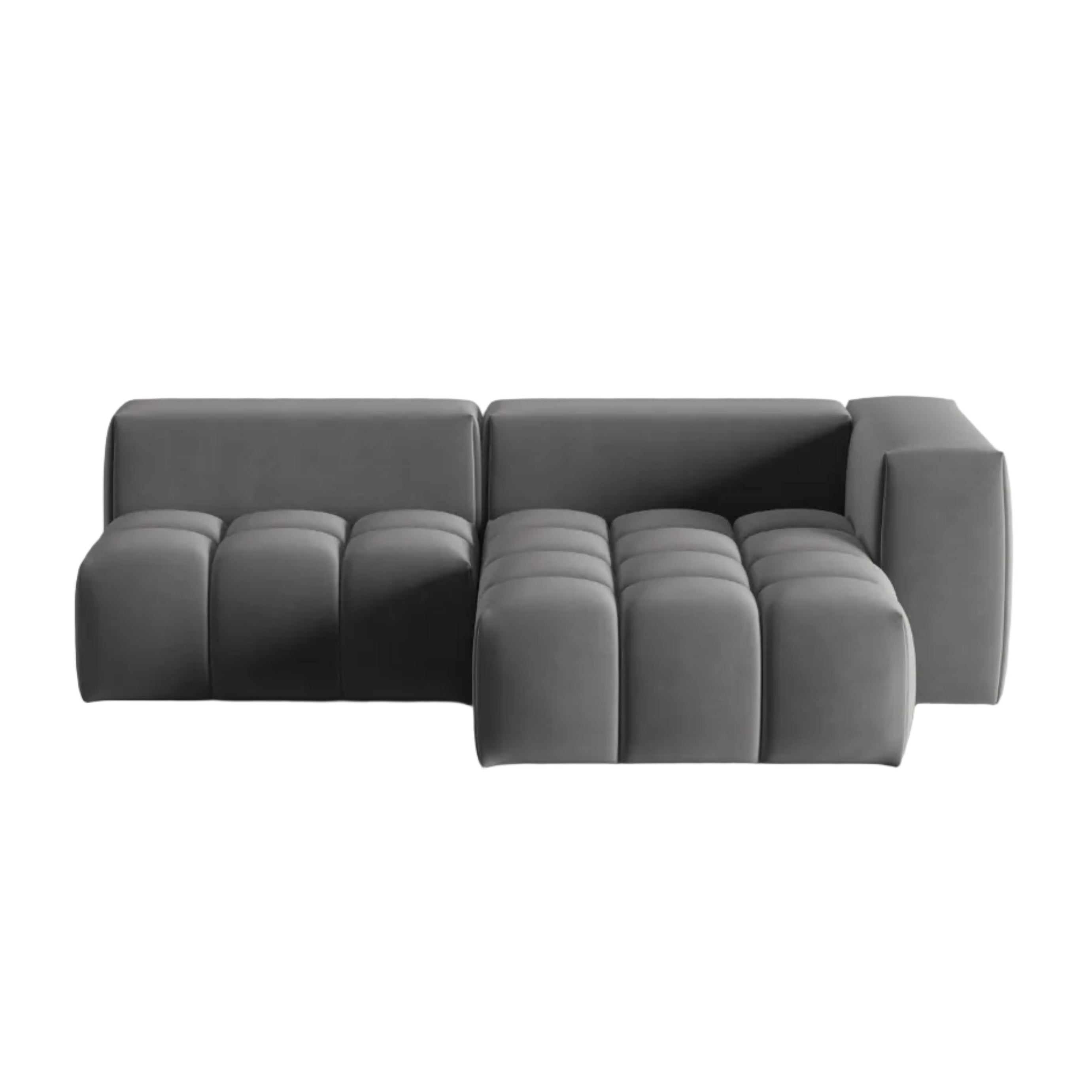Gray velvet 3-seater right-facing open corner sofa VERONA