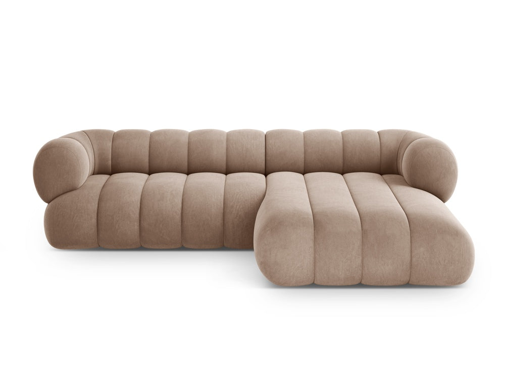 Samt-Ecksofa für 5 Personen, rechtsseitig, KOGE, dunkelbeige