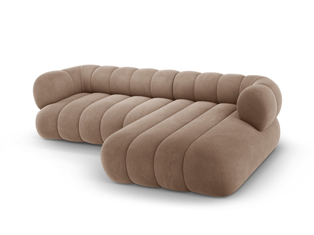 Samt-Ecksofa für 5 Personen, rechtsseitig, KOGE, dunkelbeige