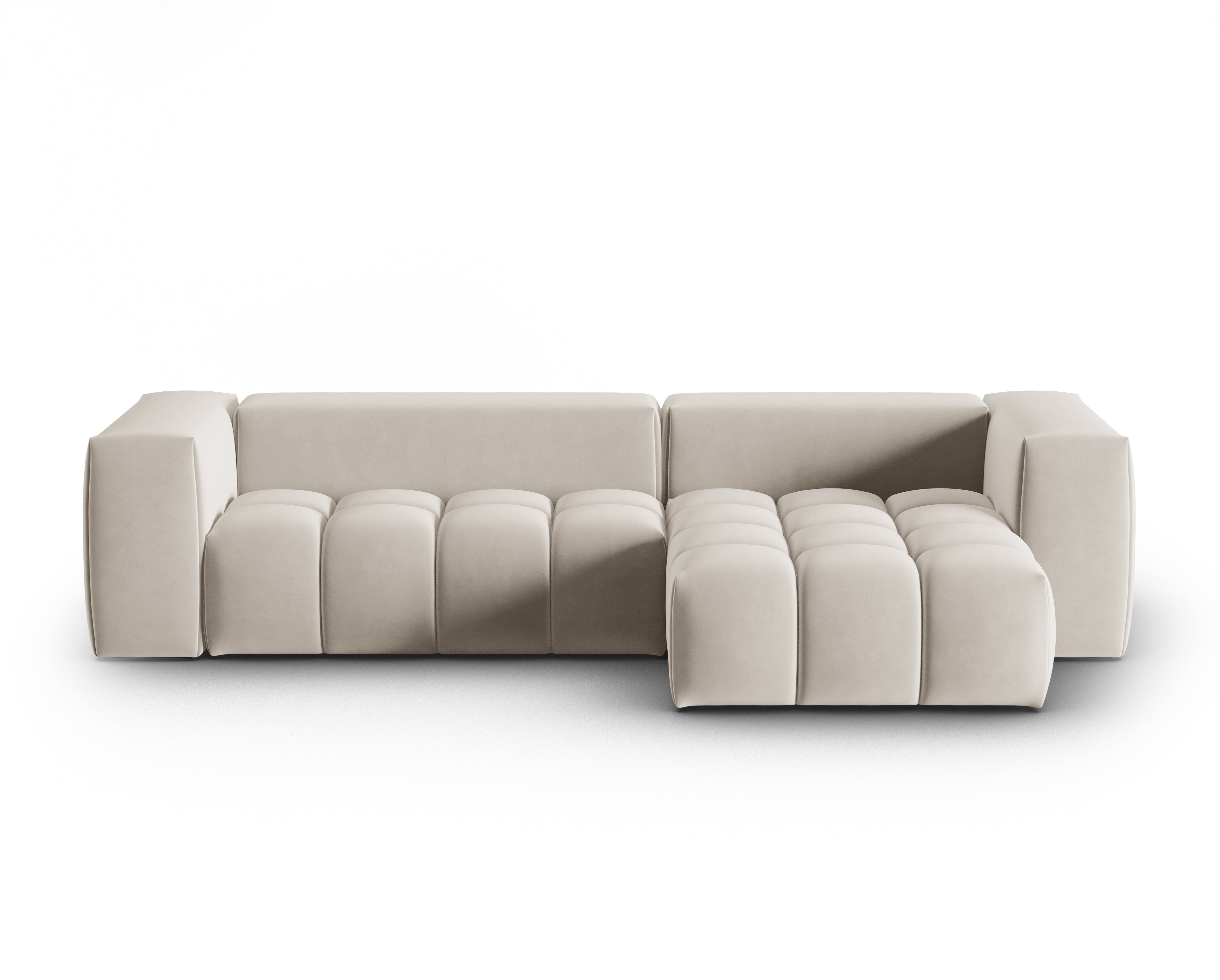 Velvet Corner Sofa for 3 People Right Side VERONA Ecru