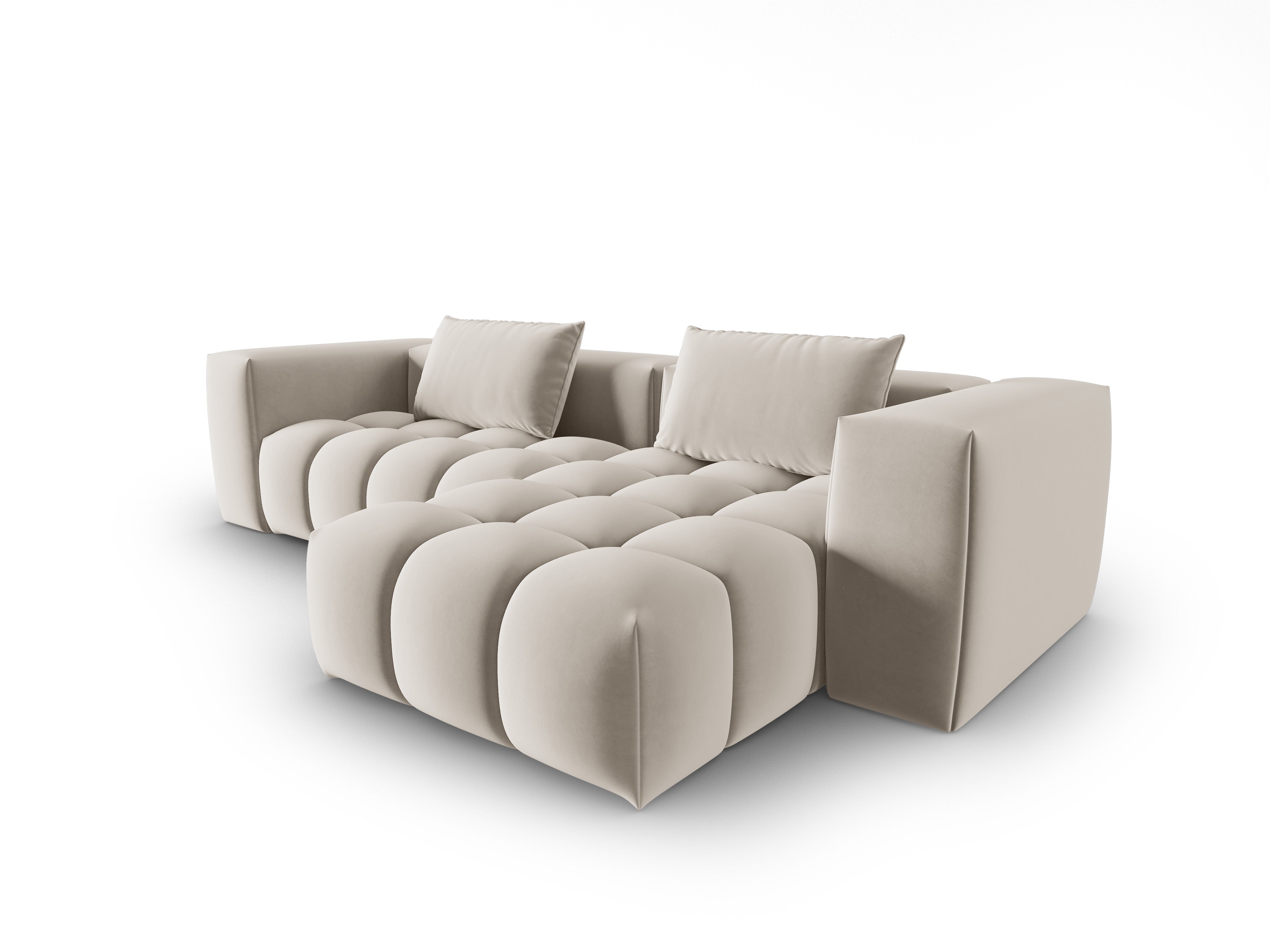 Velvet Corner Sofa for 3 People Right Side VERONA Ecru