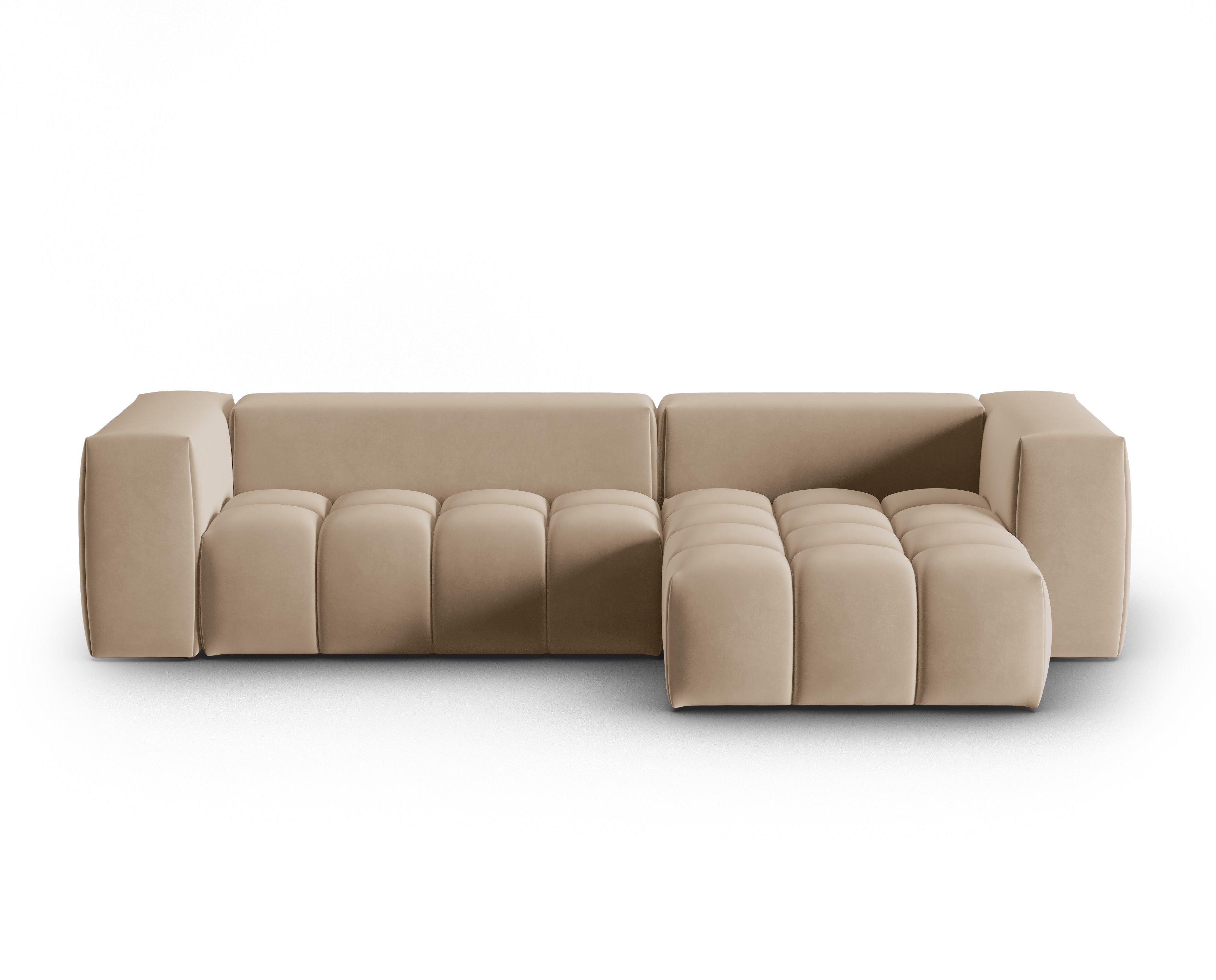 Velvet Corner Sofa for 3 People Right Side VERONA Sand