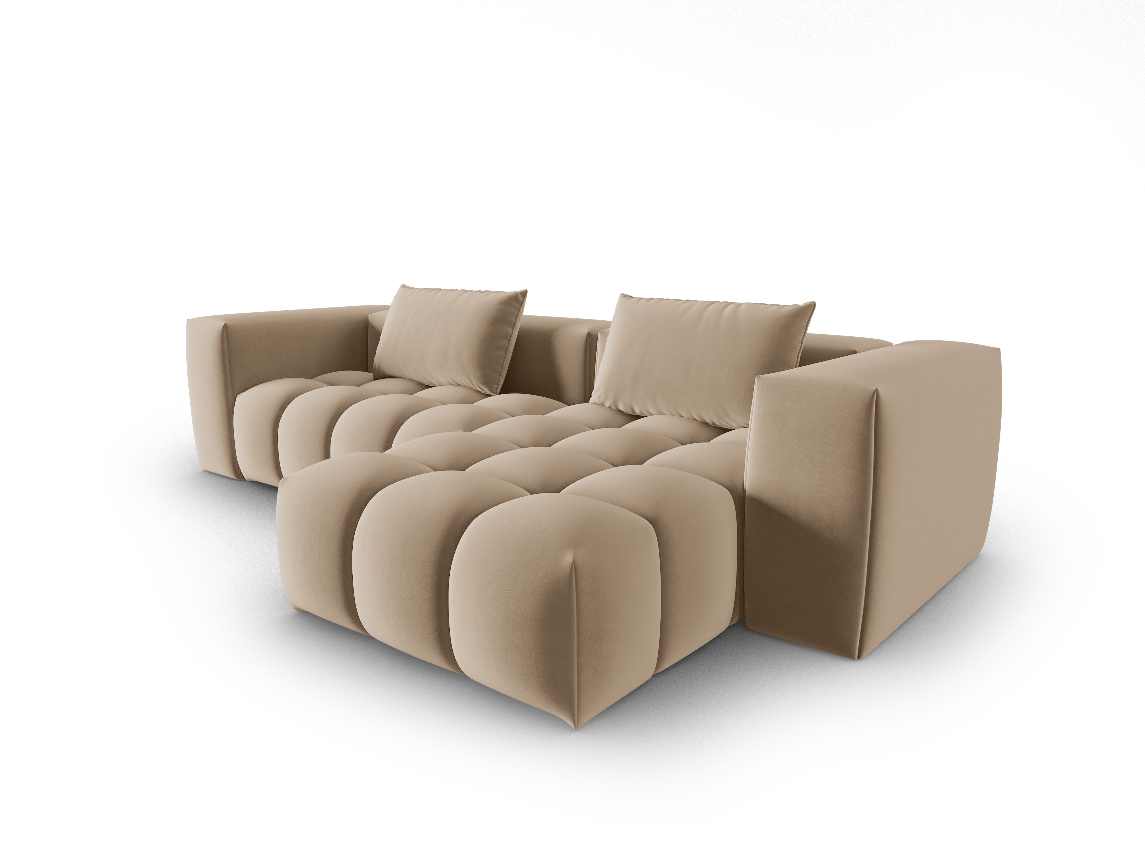 Velvet Corner Sofa for 3 People Right Side VERONA Sand