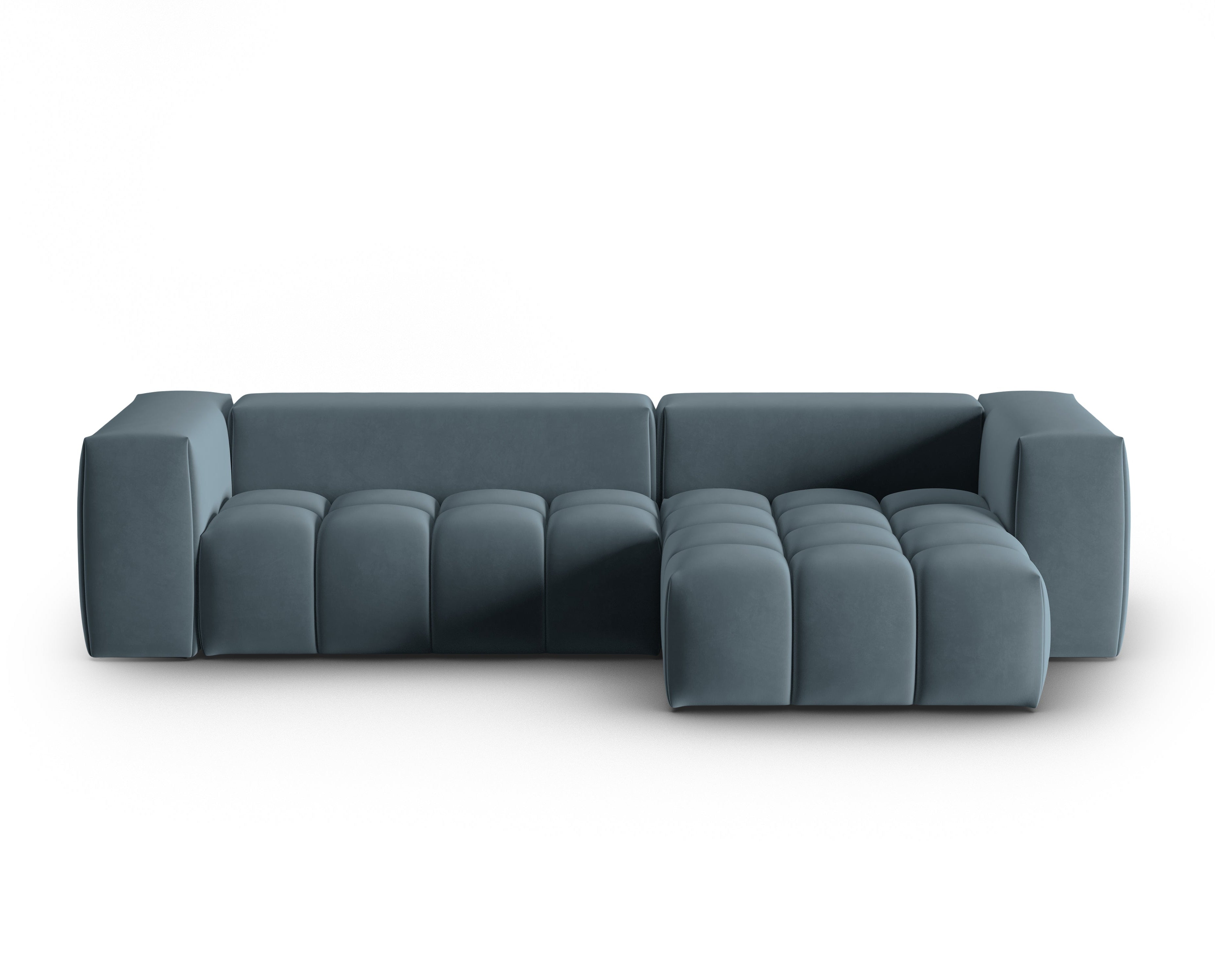 Velvet Corner Sofa for 3 People Right Side VERONA Blue
