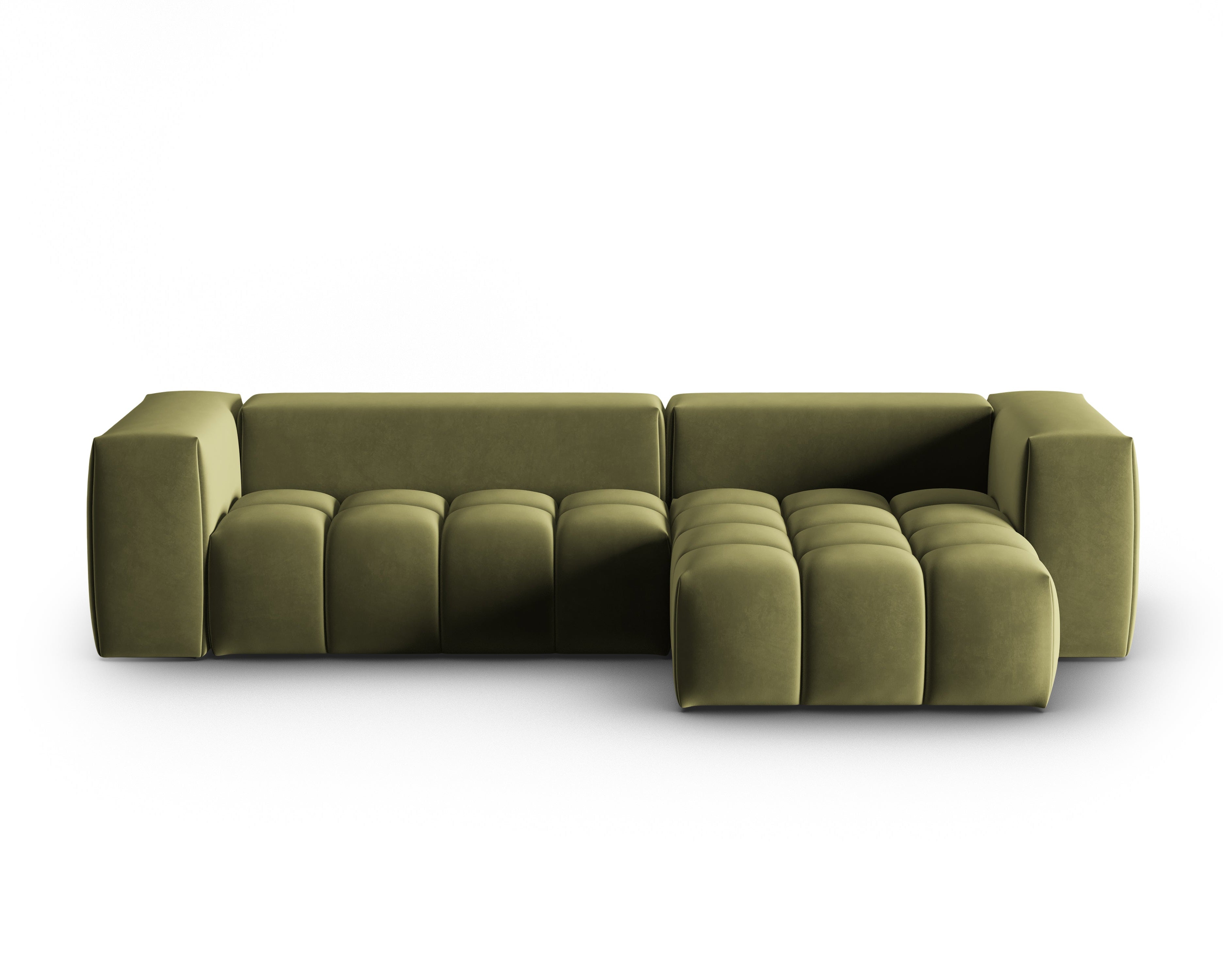 Velvet Corner Sofa for 3 People Right Side VERONA Light Green