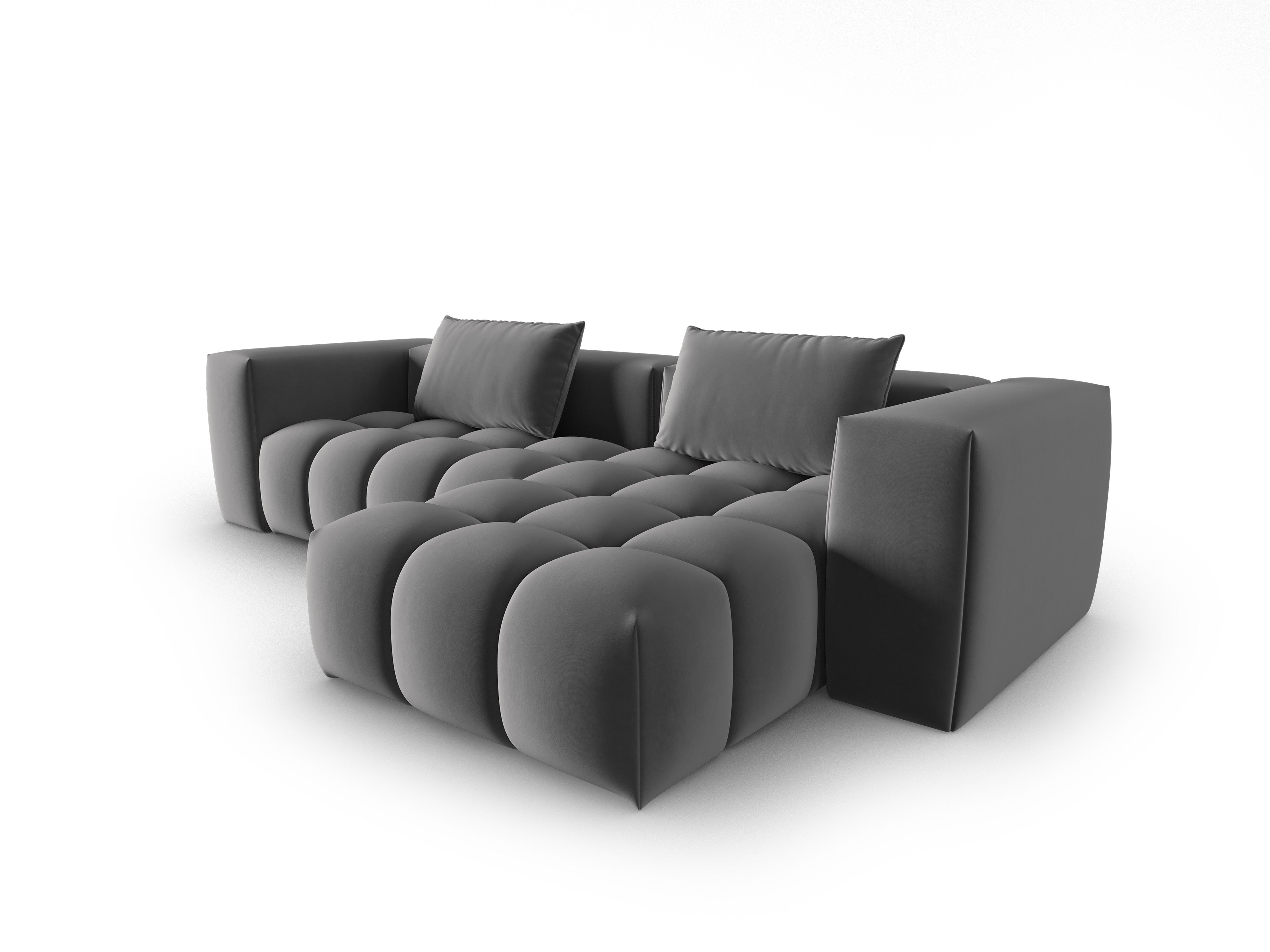 Velvet Corner Sofa for 3 People Right Side VERONA Gray