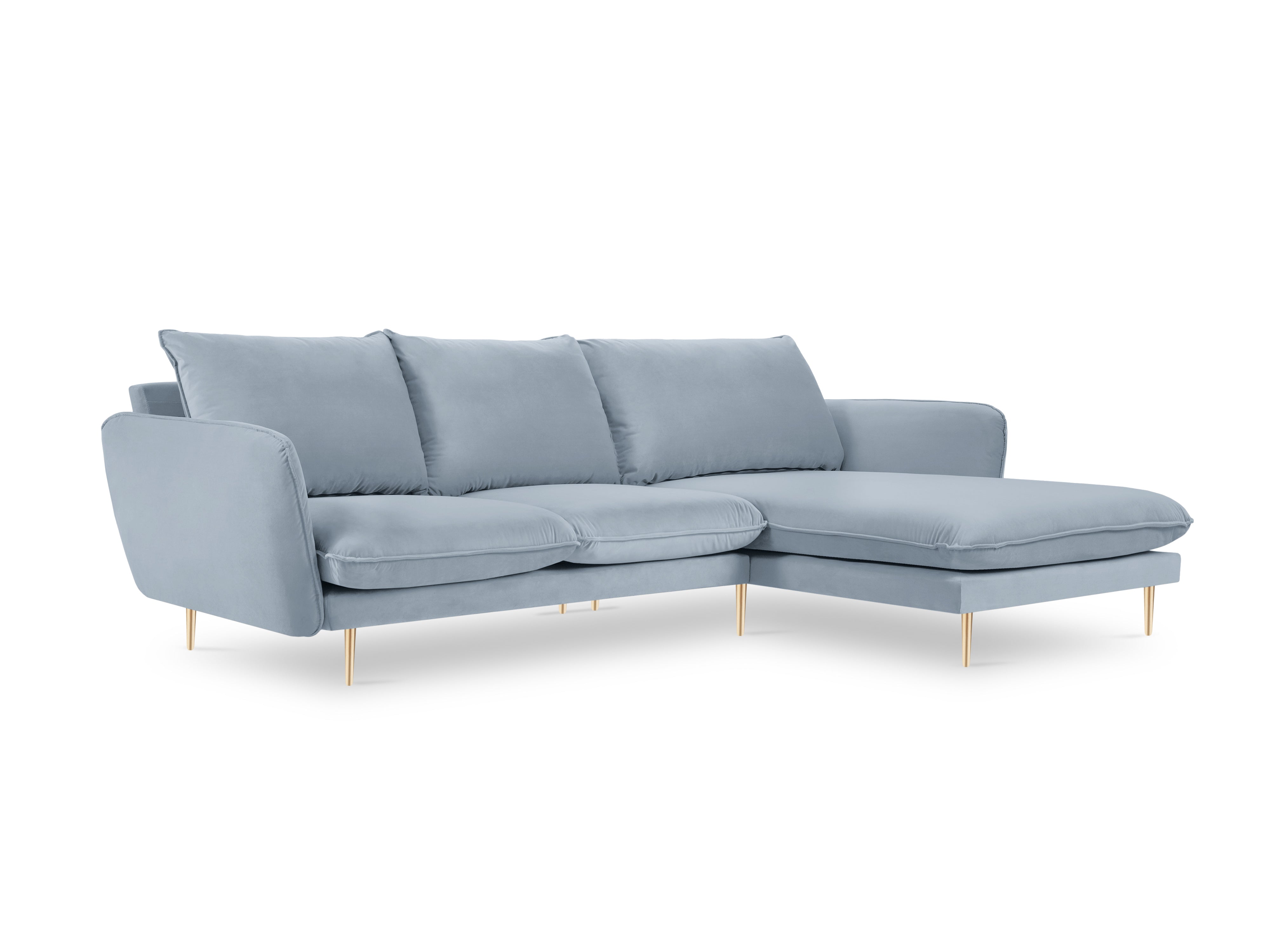 Velvet Corner Sofa Right-Hand 5-Seater VIENNA Light Blue with Gold Base