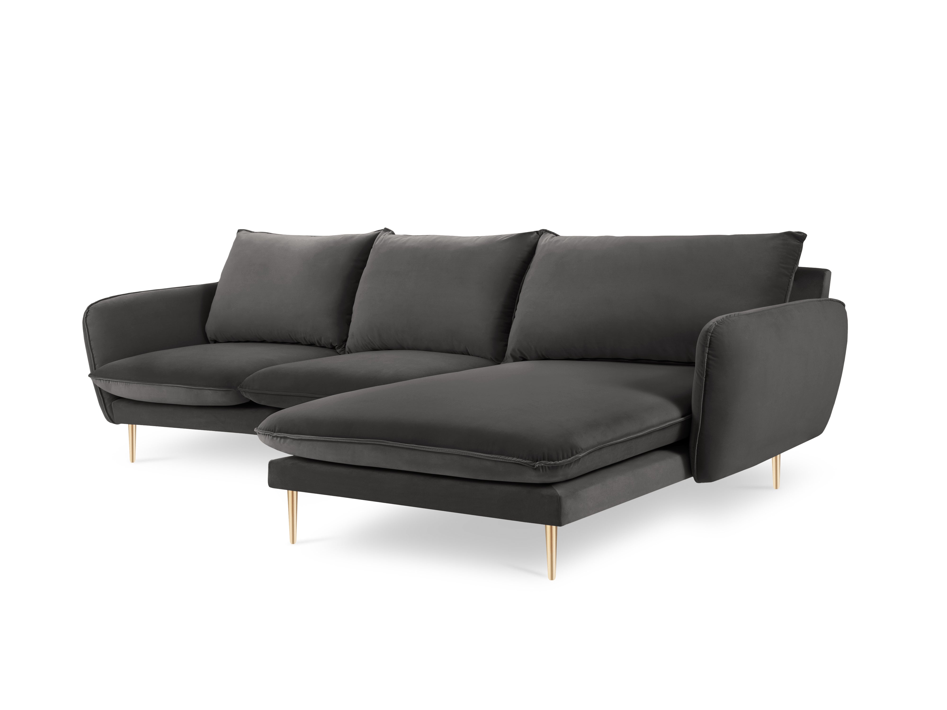 Velvet Corner Sofa Right-Hand 5-Seater VIENNA Dark Gray with Gold Base