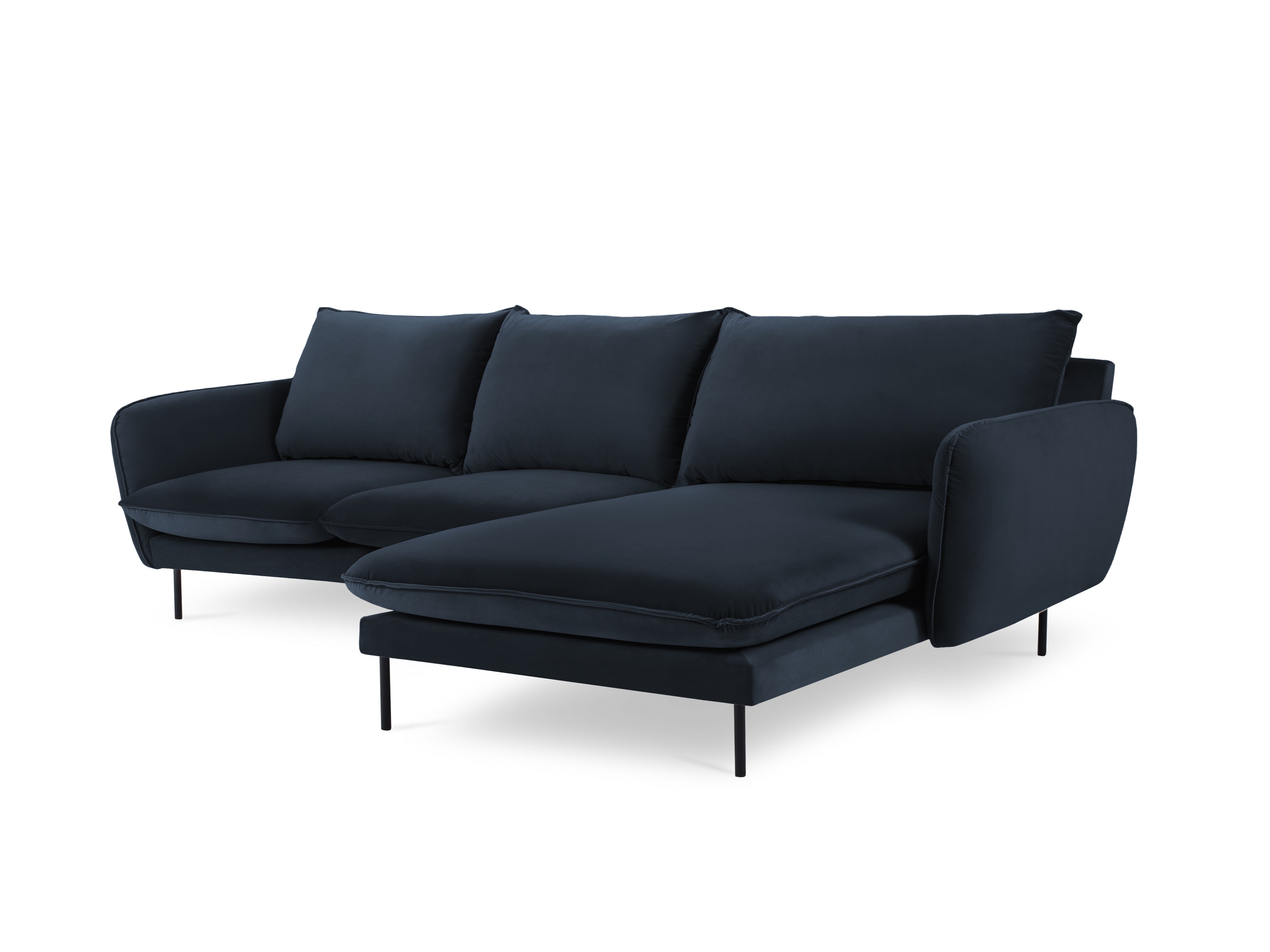 Velvet Corner Sofa Right-Hand Side 5-Seater VIENNA Dark Blue with Black Base