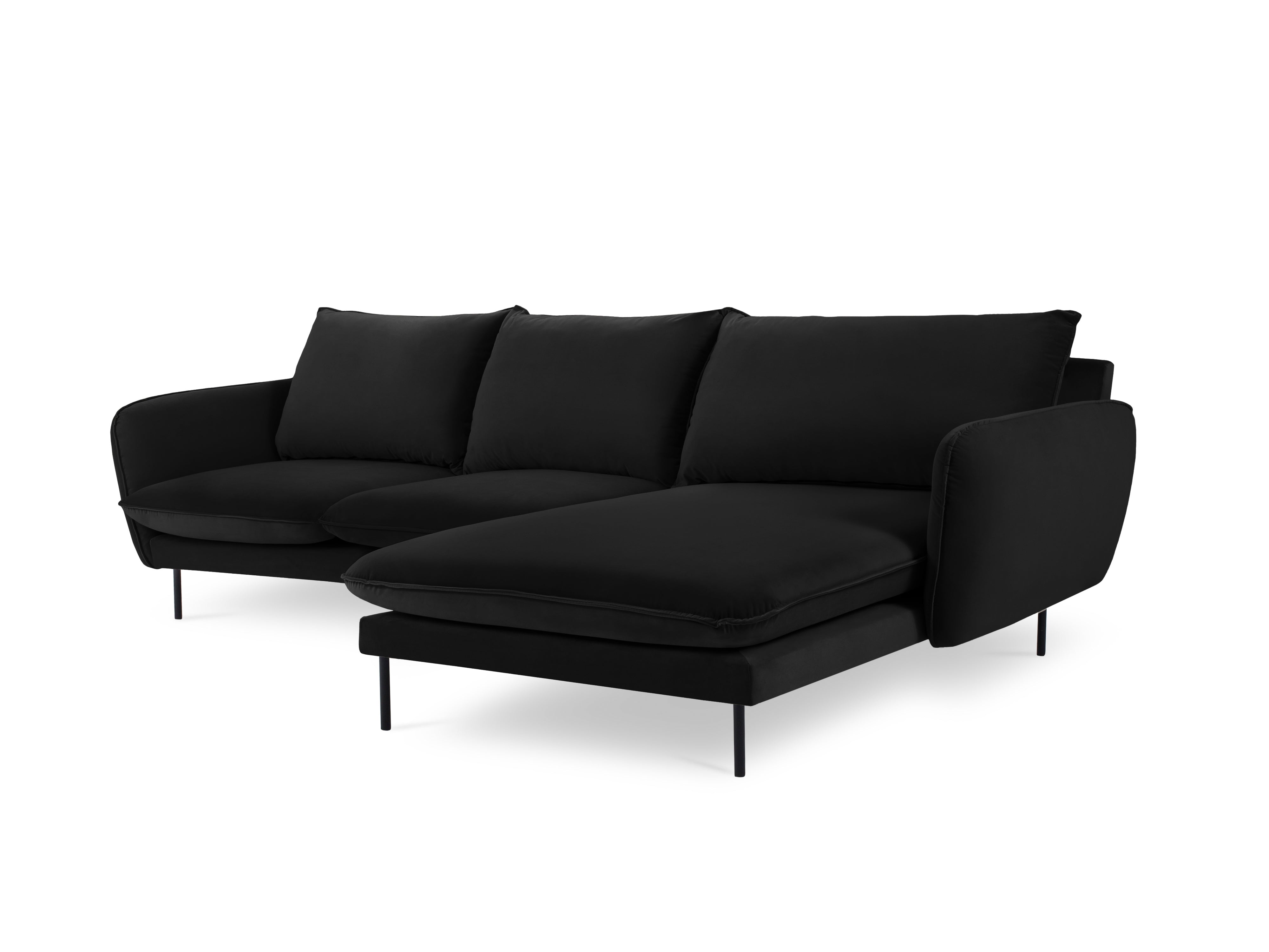 Velvet corner sofa right-facing for 5 people VIENNA black with black base