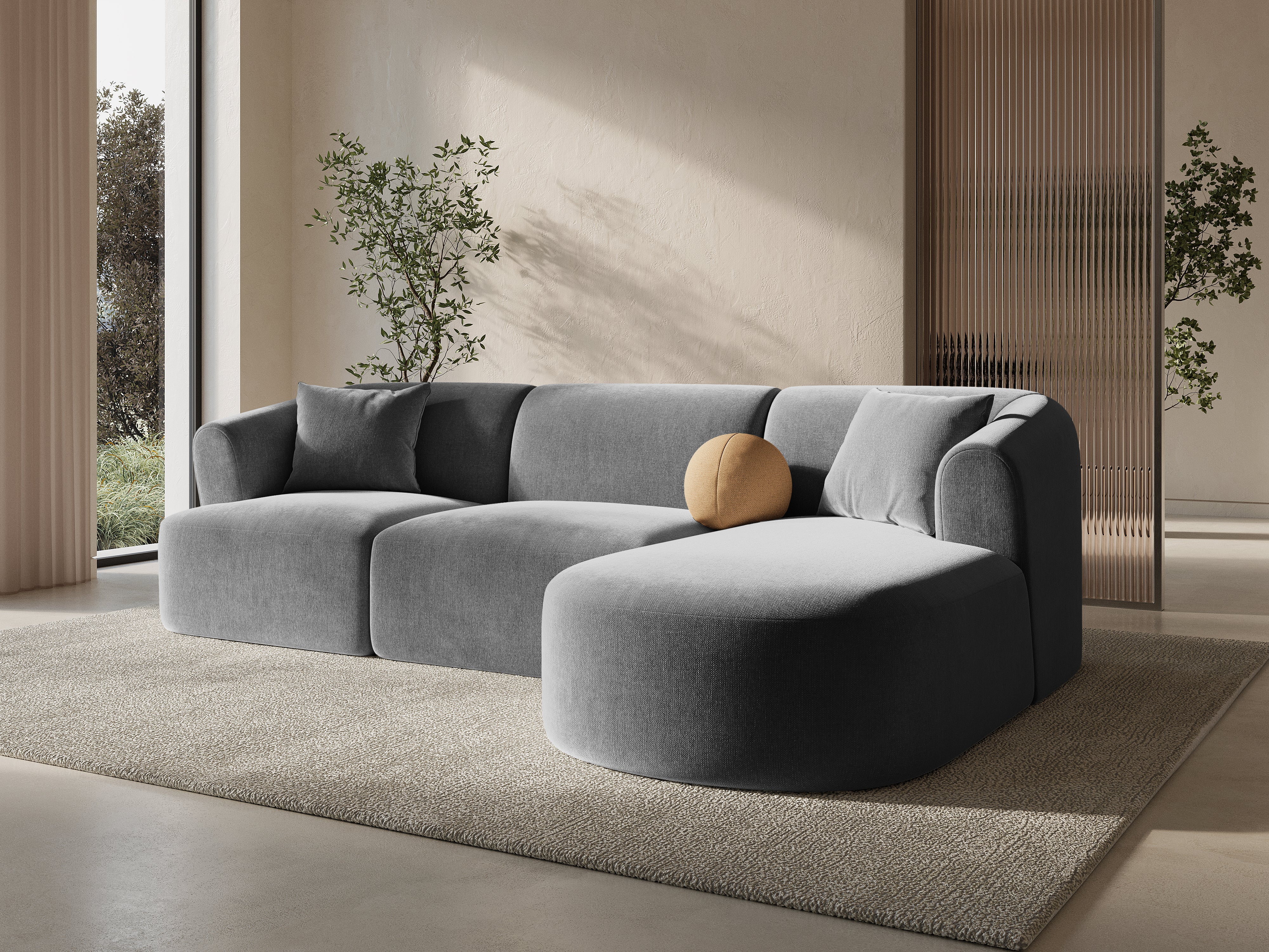 Linksseitige 4-Sitzer-Couch CAMPI in blauer Chenille