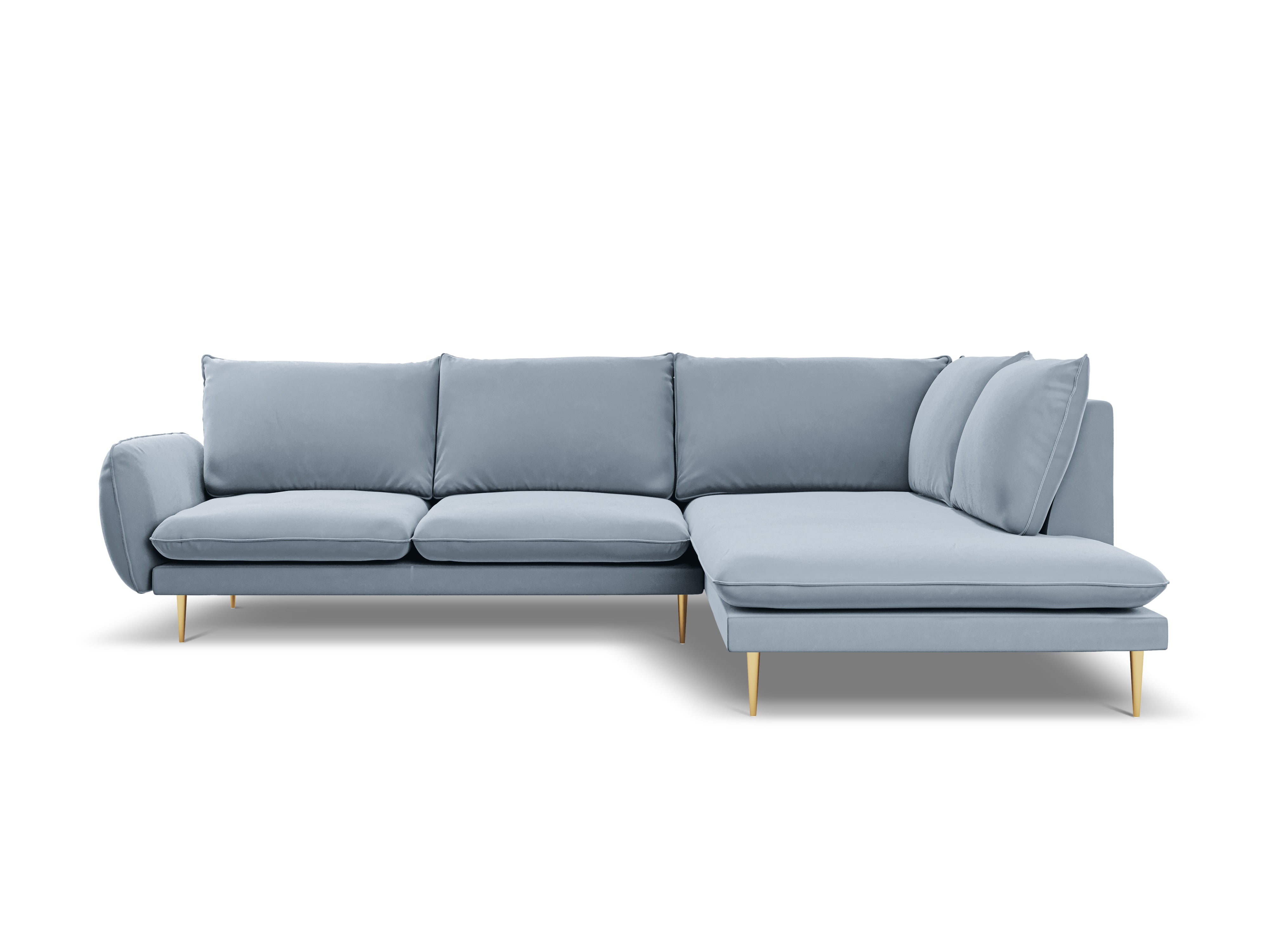 Velvet Corner Sofa Right-Hand 5-Seater VIENNA Light Blue with Gold Base